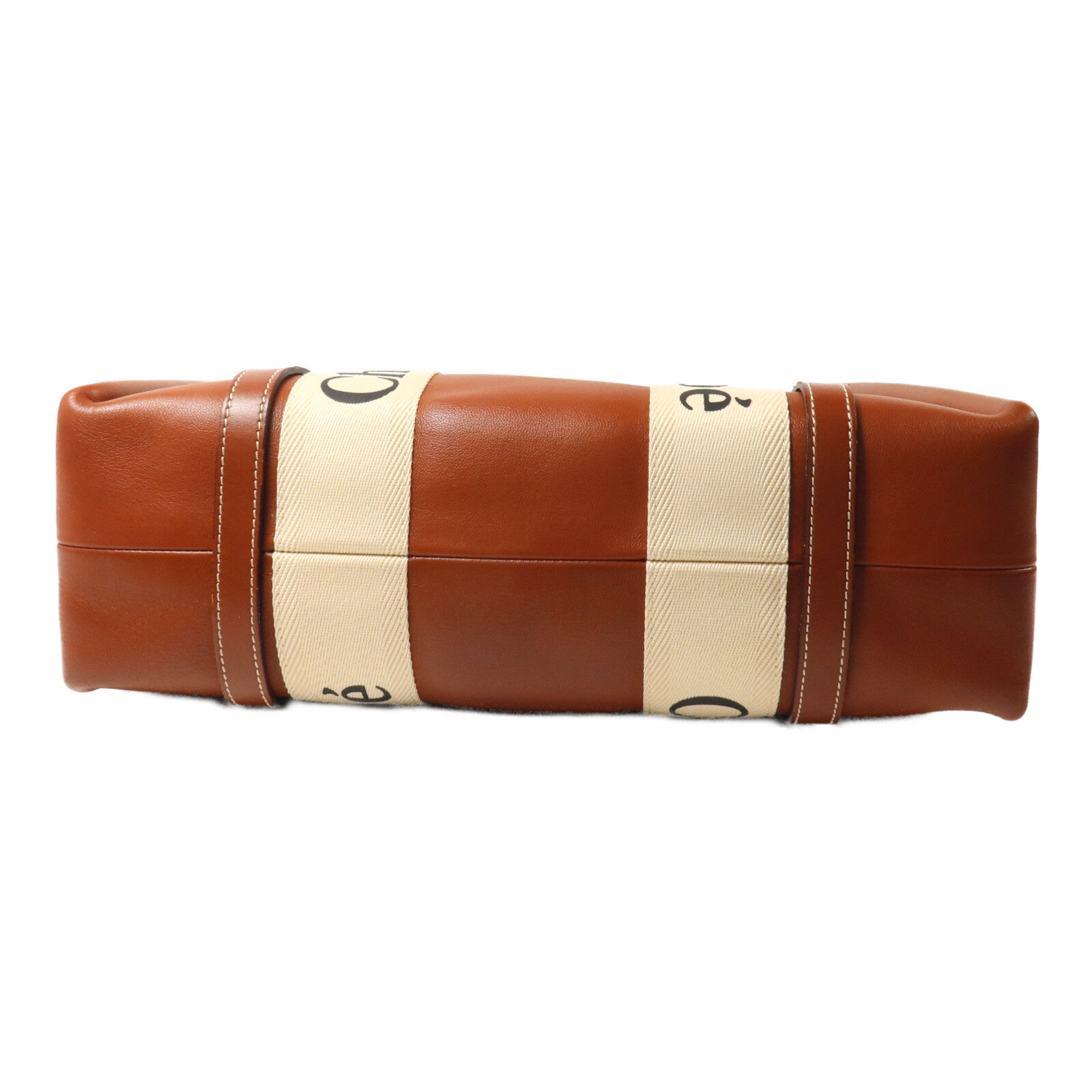 Chloe 牛皮皮革/帆布Woody Tote Medium手挽袋