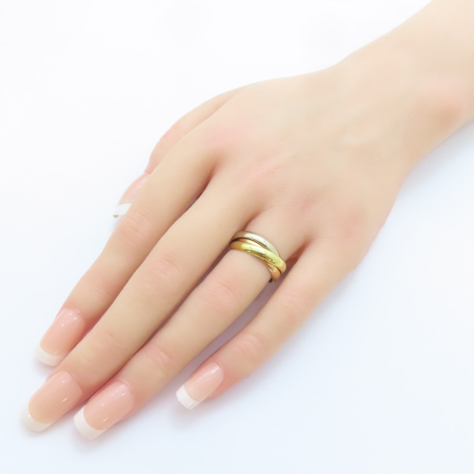 CARTIER 18K黃金/白金/玫瑰金Trinity戒指Cartier#51/US#5.5
