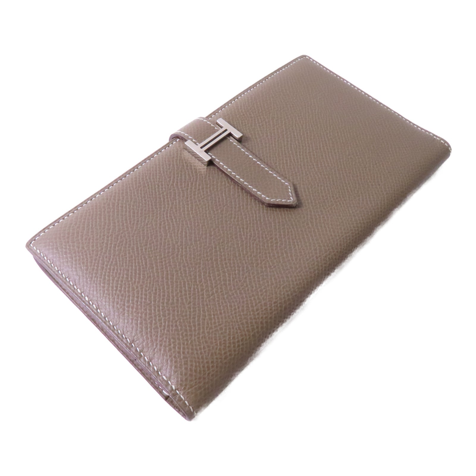 HERMES Epsom皮革Bearn Long Wallet銀扣長錢包大象灰色