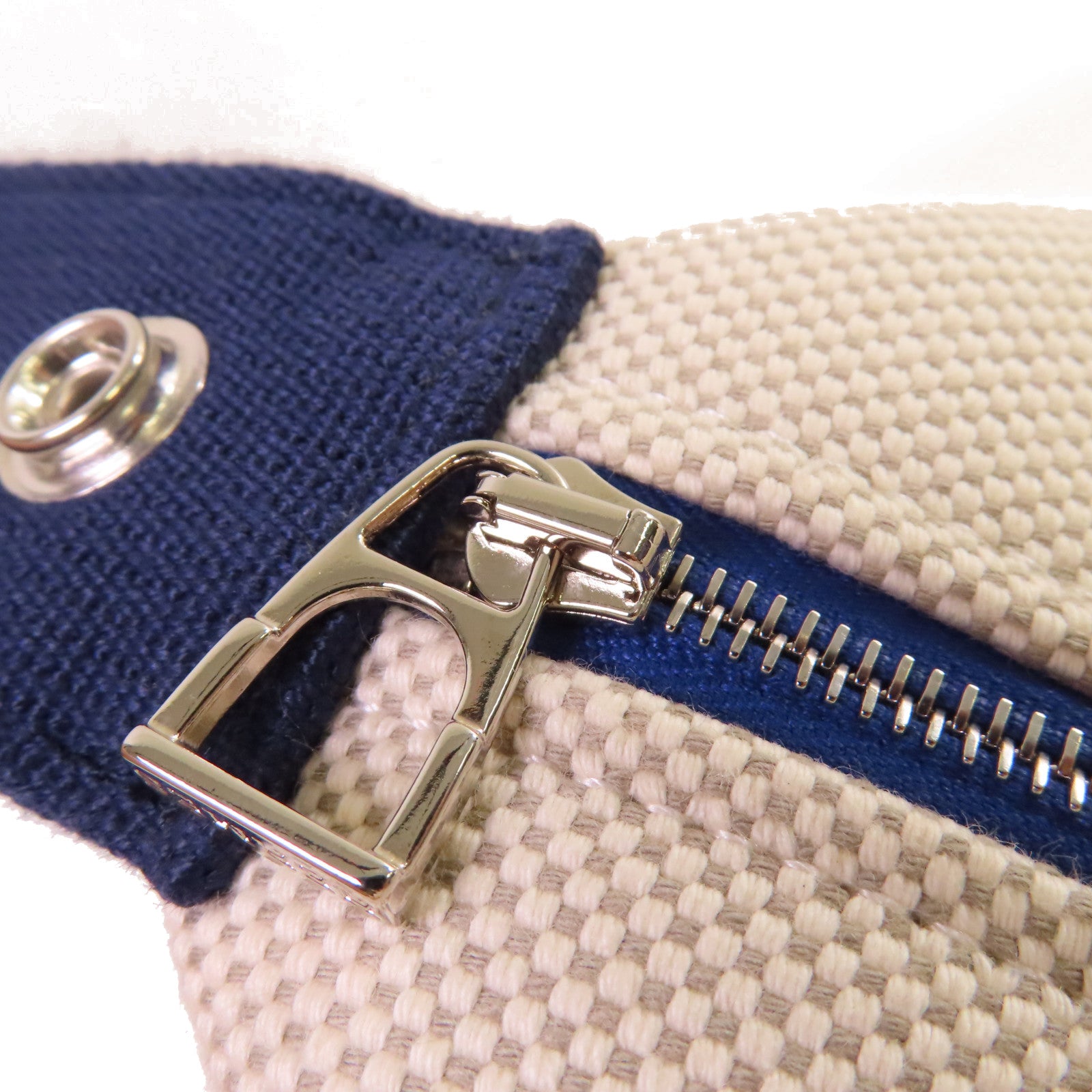 HERMES Herringbone帆布Bride A Brac GM Hand Bag銀扣手挽袋Gris Perle珍珠灰色/藍色