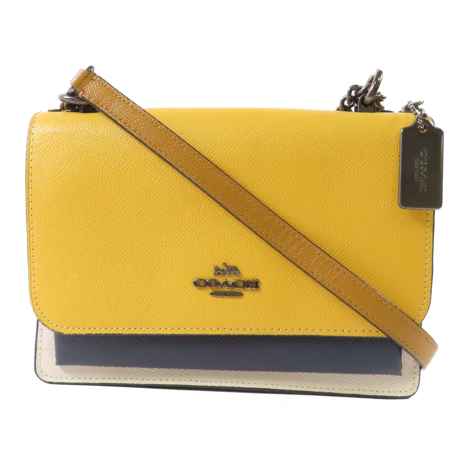 COACH 塗層帆布Shoulder Bag銀扣鏈帶肩背袋