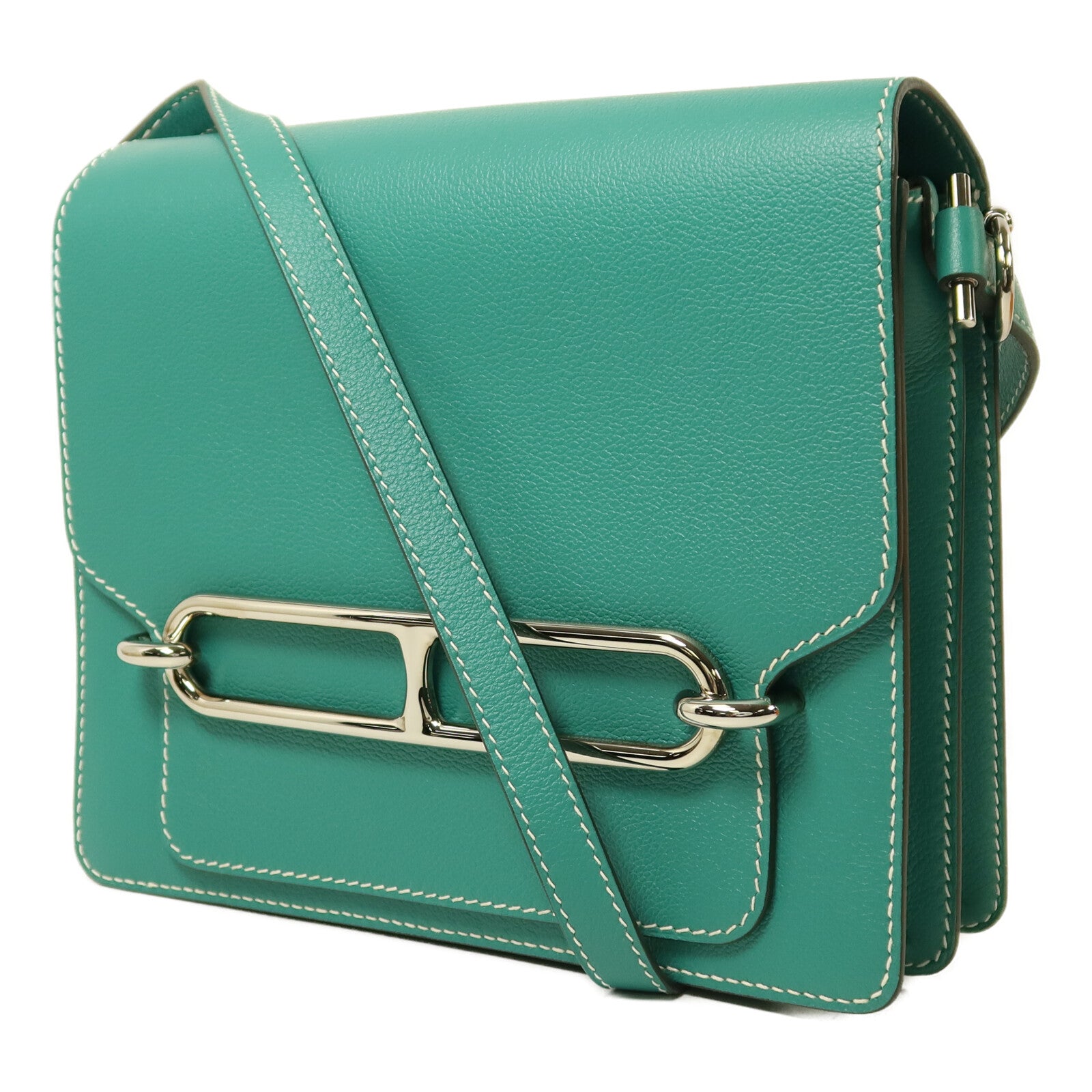 HERMES Evercolor皮革Roulis 23銀扣肩背袋Vert Verone