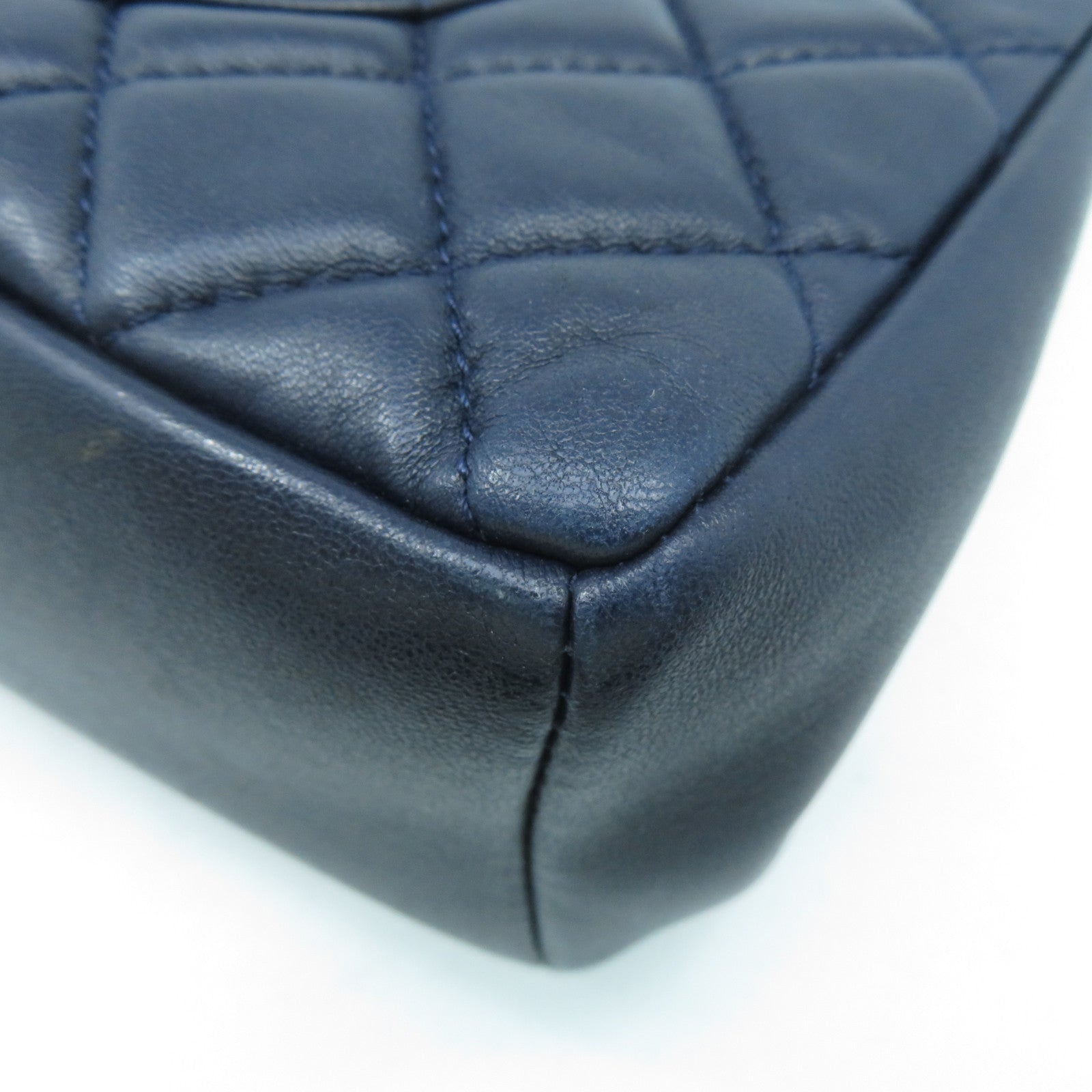 CHANEL 菱格羊皮皮革Chain Shoulder Bag金扣鏈帶肩背袋深藍色