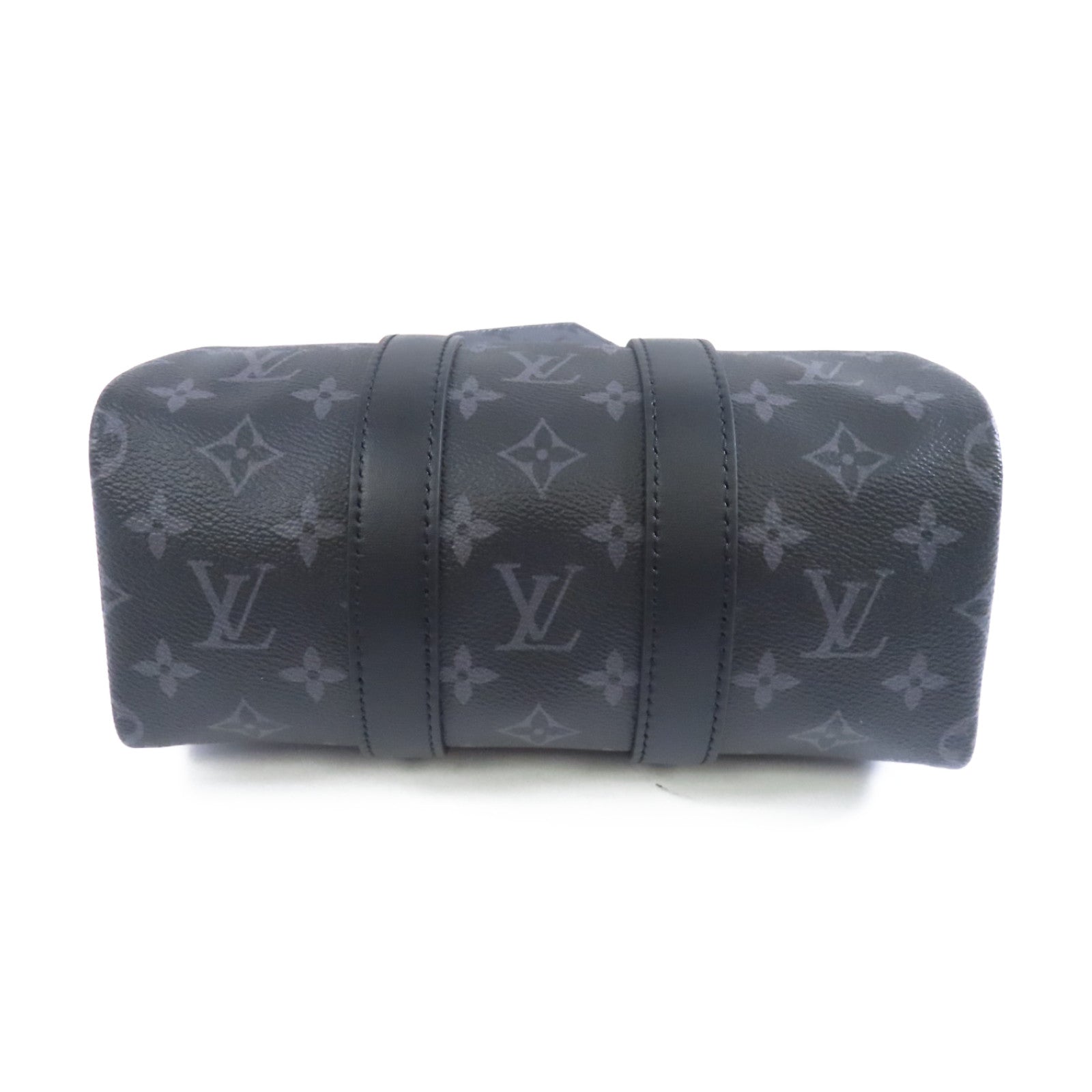 LOUIS VUITTON Monogram Eclipse Keepall 25銀扣手挽肩背兩用袋