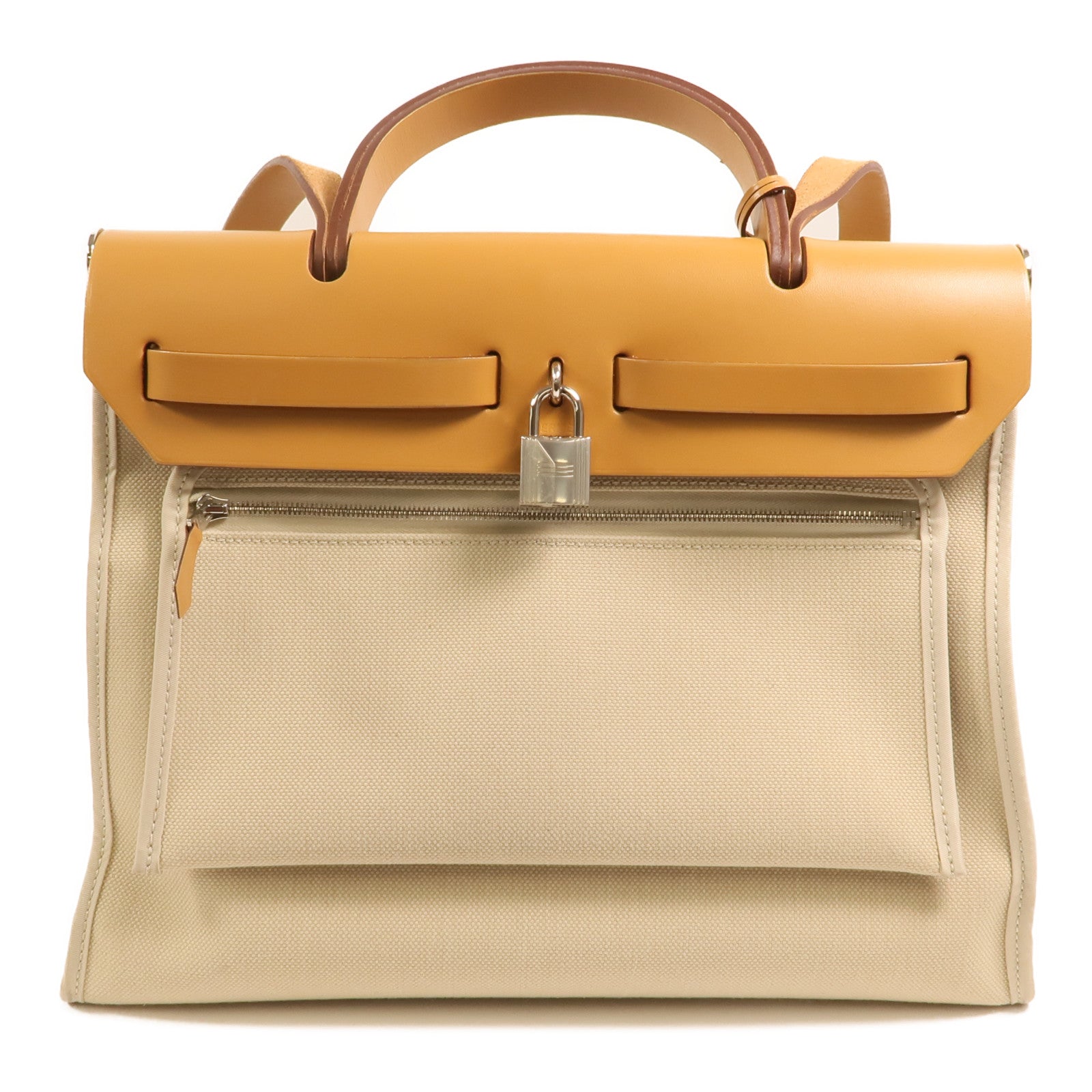 HERMES 帆布Herbag PM銀扣手挽肩背兩用袋Beton