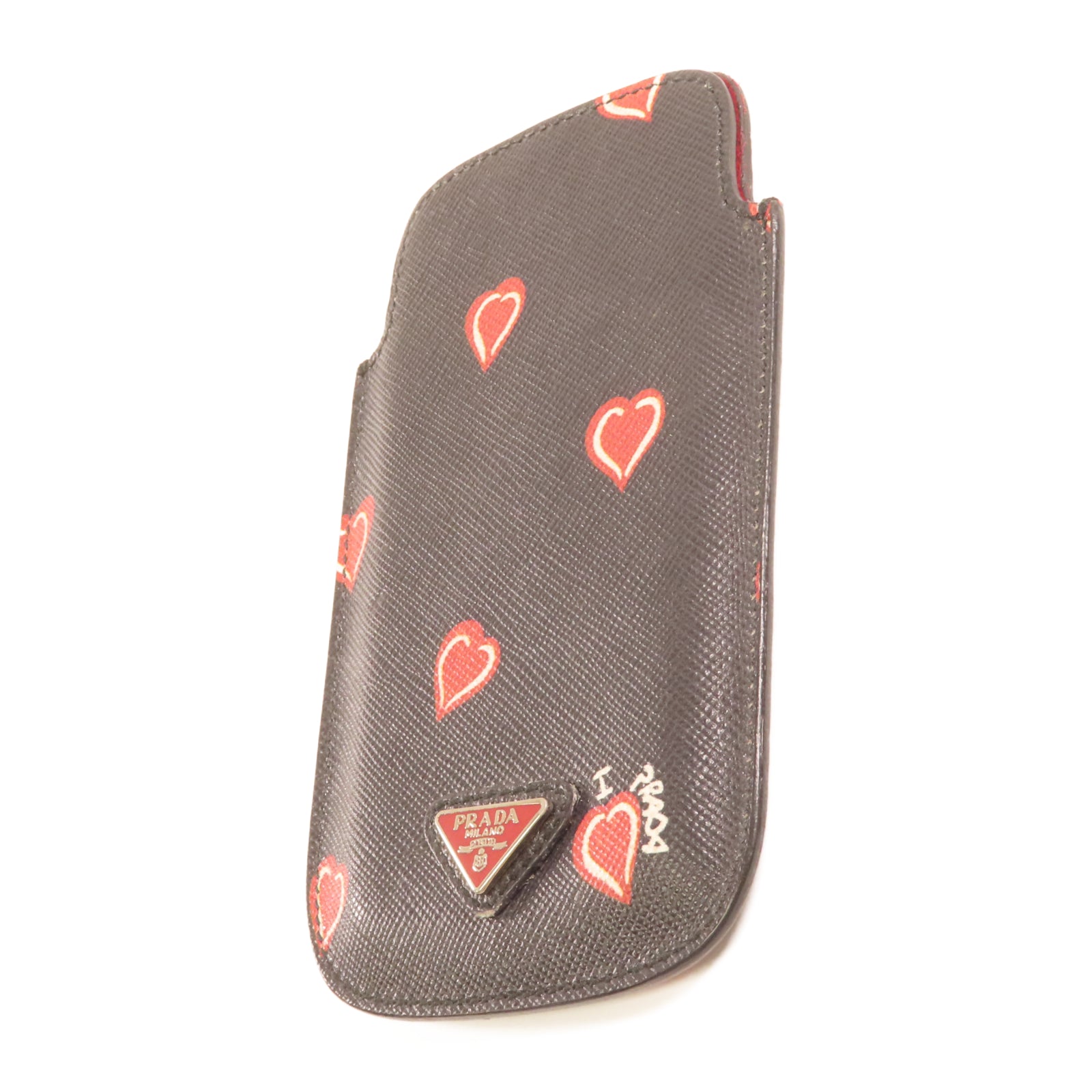 PRADA 牛皮皮革Phone Case銀扣卡片套深藍色