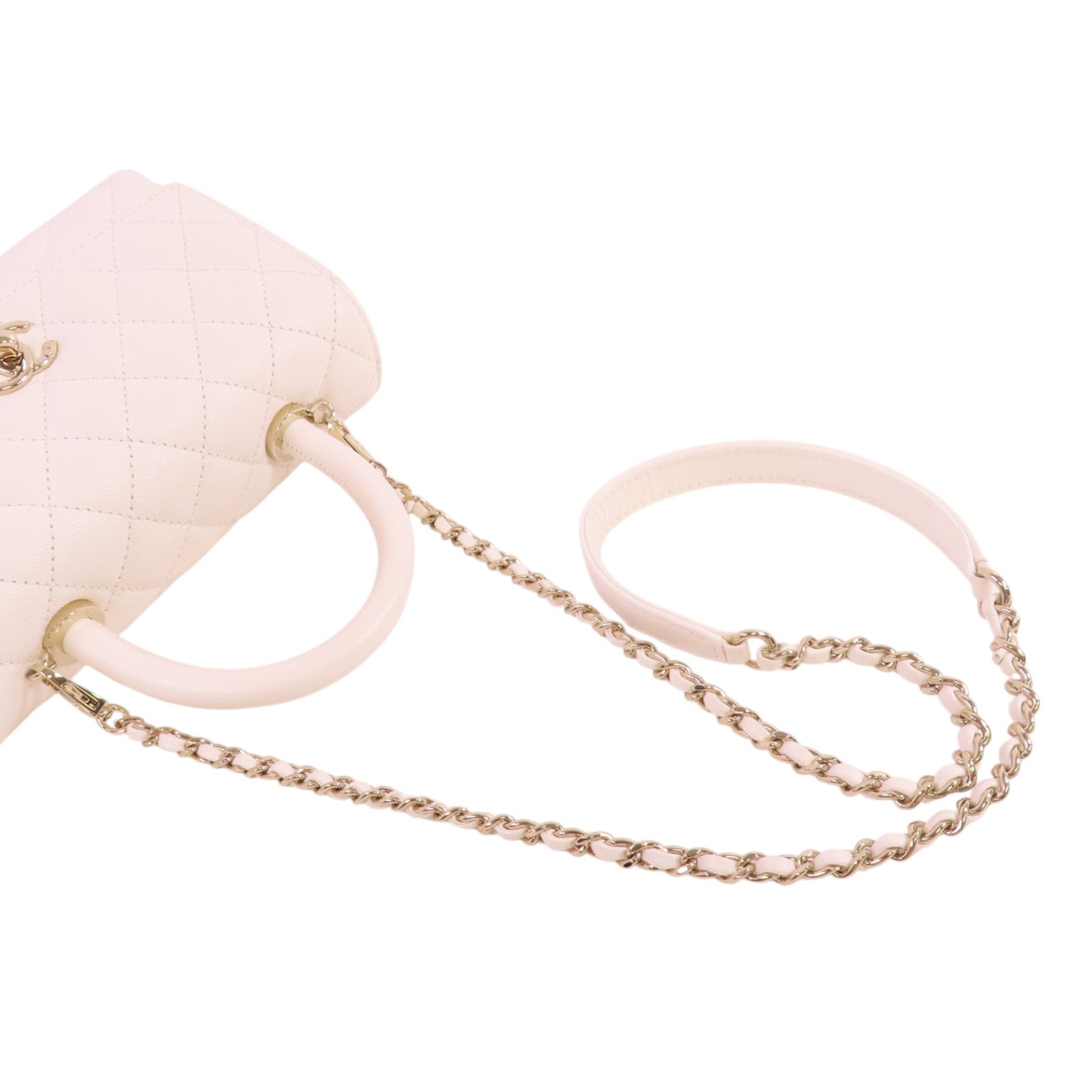 CHANEL 牛皮皮革CoCo Handle 2Way Shoulder Bag金扣鏈帶手挽肩背兩用袋
