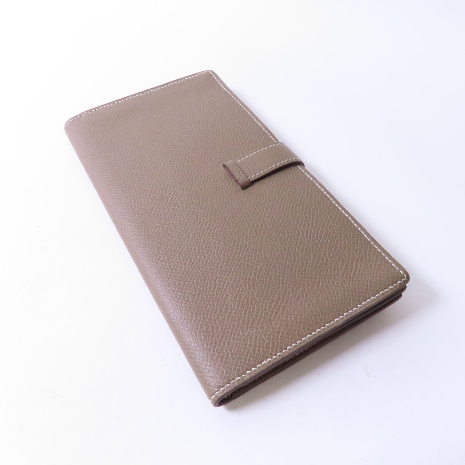 HERMES Epsom皮革Bearn Long Wallet銀扣長錢包大象灰色