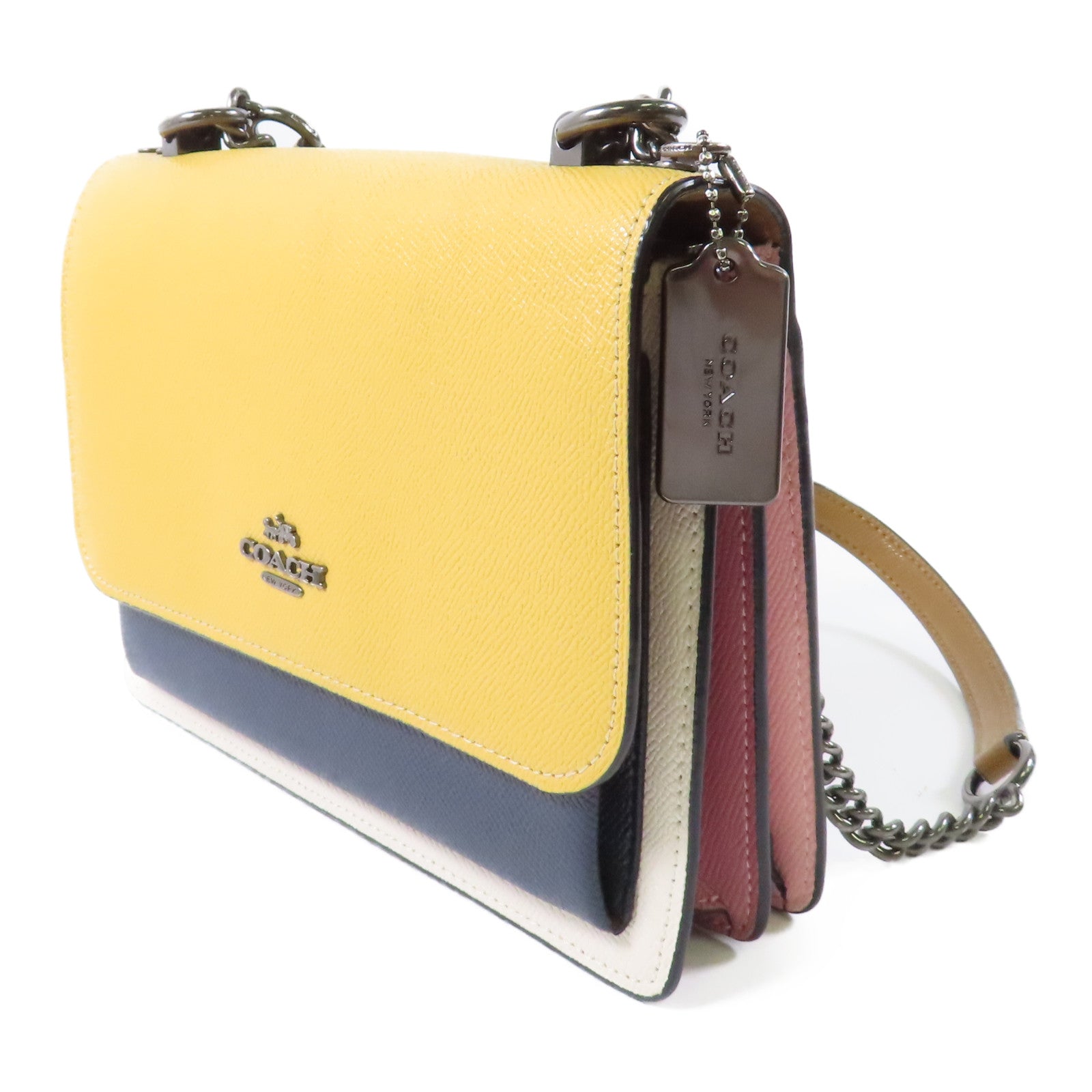 COACH 塗層帆布Shoulder Bag銀扣鏈帶肩背袋