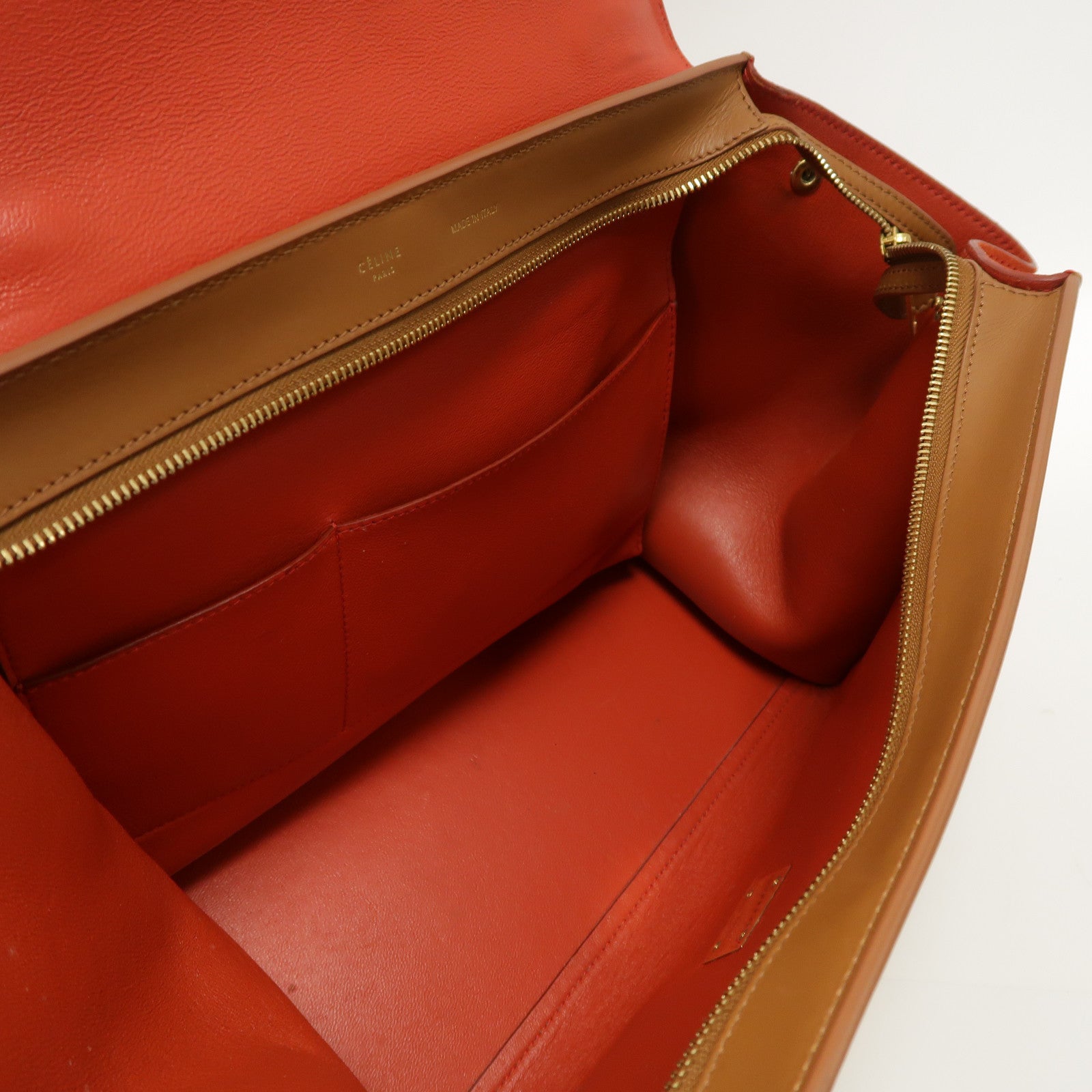 CELINE 牛皮皮革Trapeze金扣手挽肩背兩用袋啡色