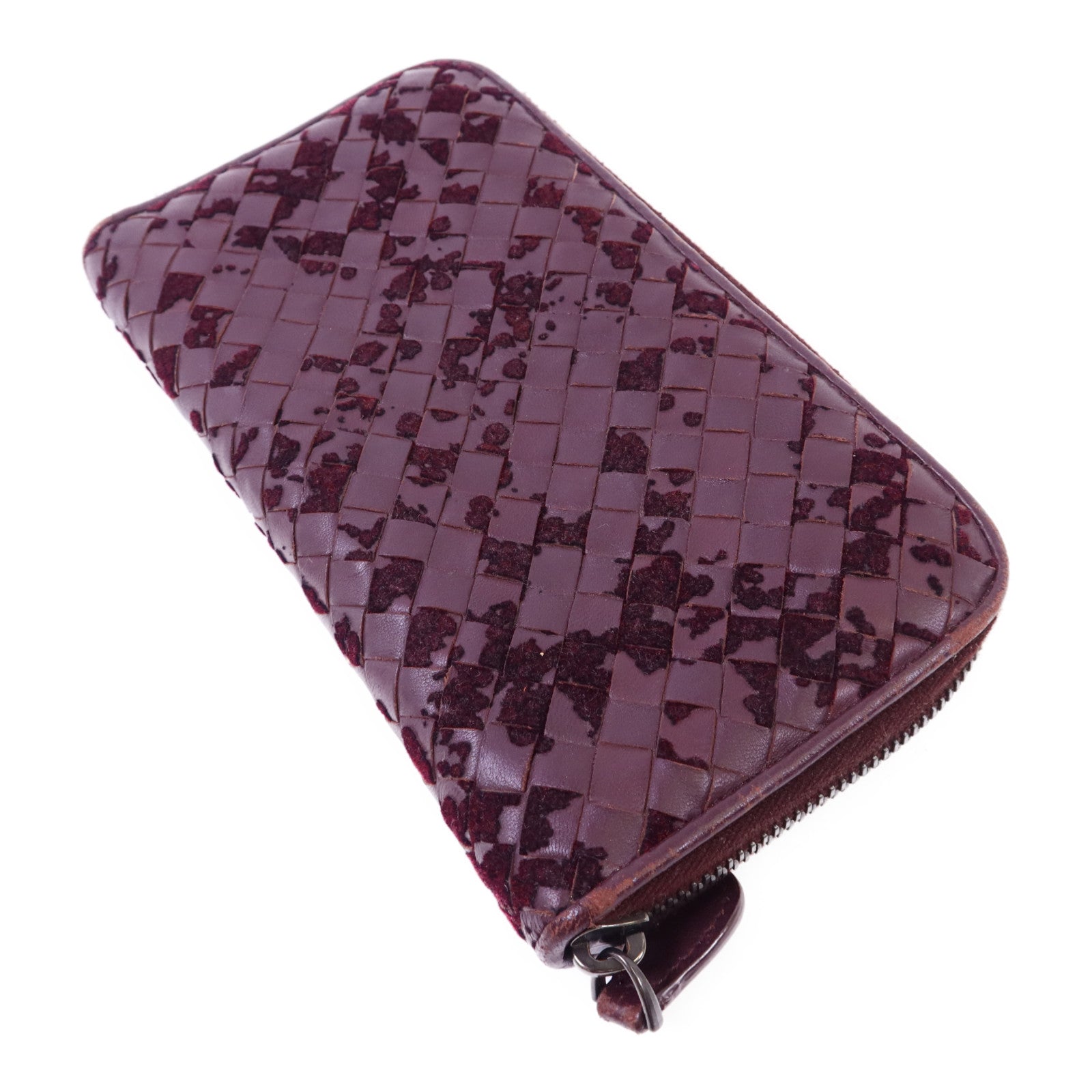 BOTTEGA VENETA 織紋皮革/天鵝絨Zip Around Wallet長錢包