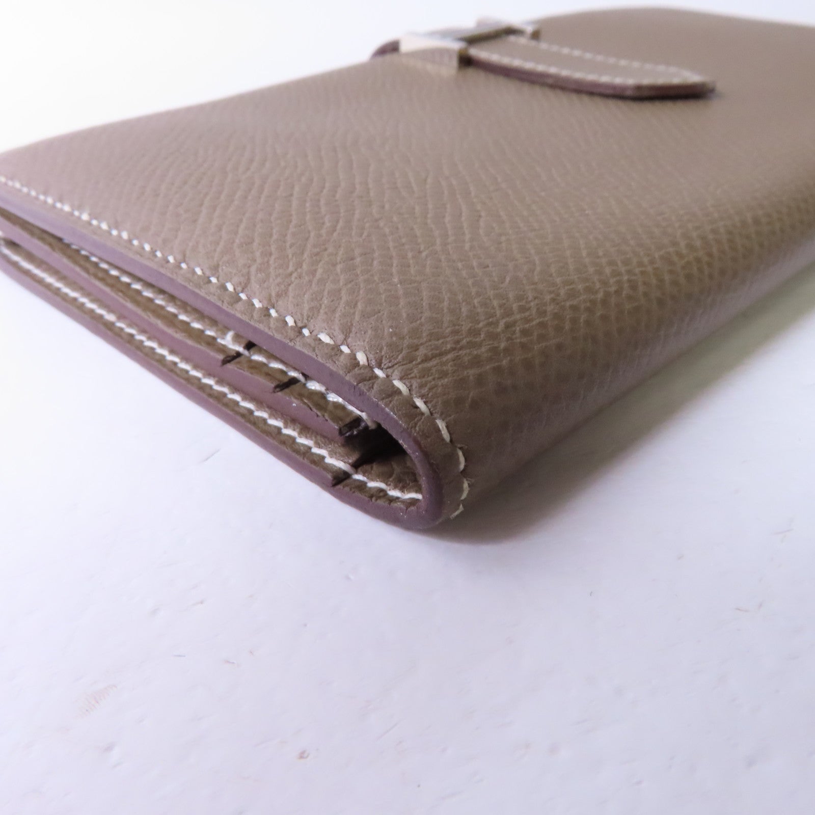 HERMES Epsom皮革Bearn Long Wallet銀扣長錢包大象灰色