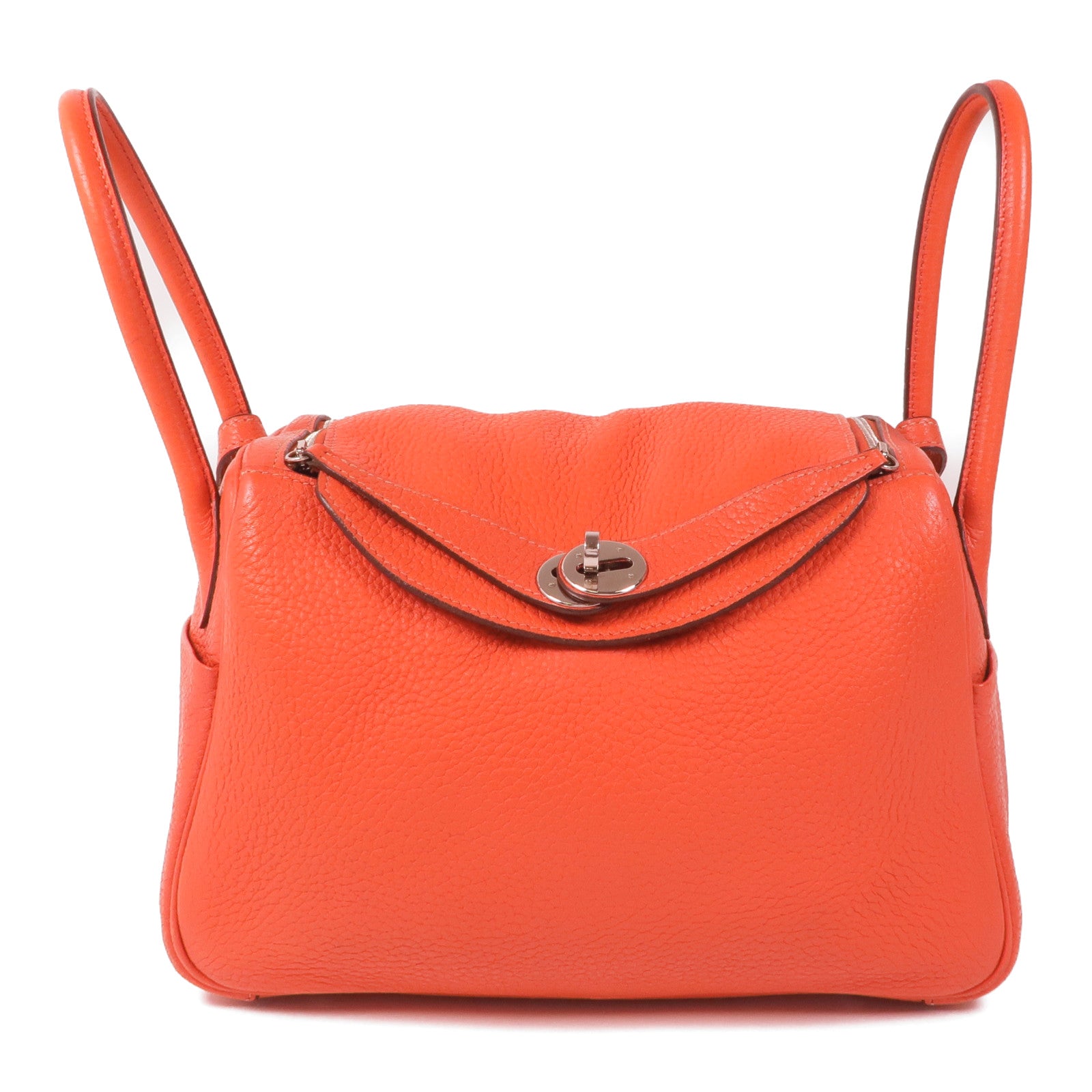 HERMES Clemence皮革Lindy 26銀扣手挽肩背兩用袋Orange Poppy