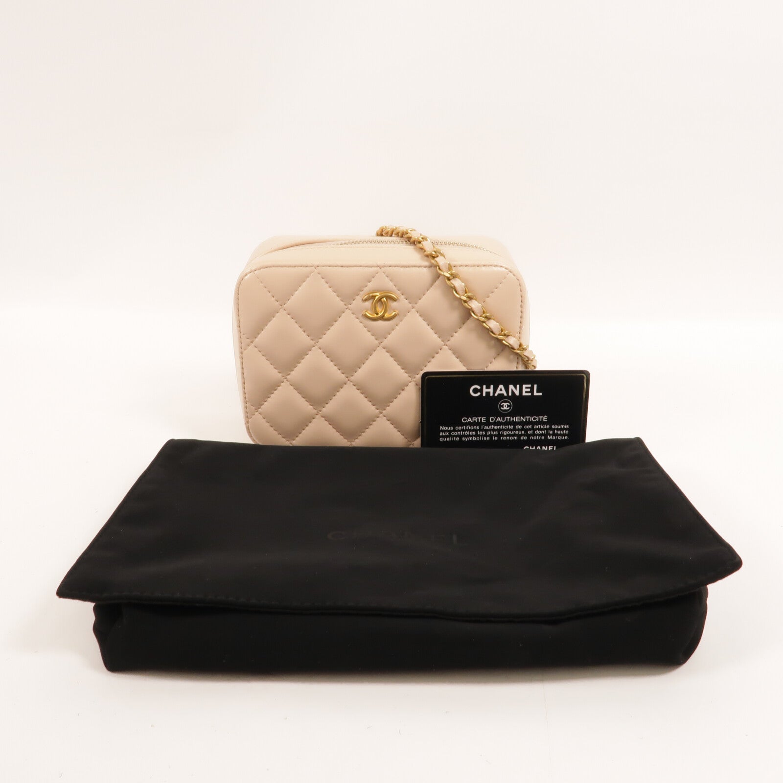 CHANEL 羊皮皮革Vanity Case Gold Ball鏈帶肩背袋