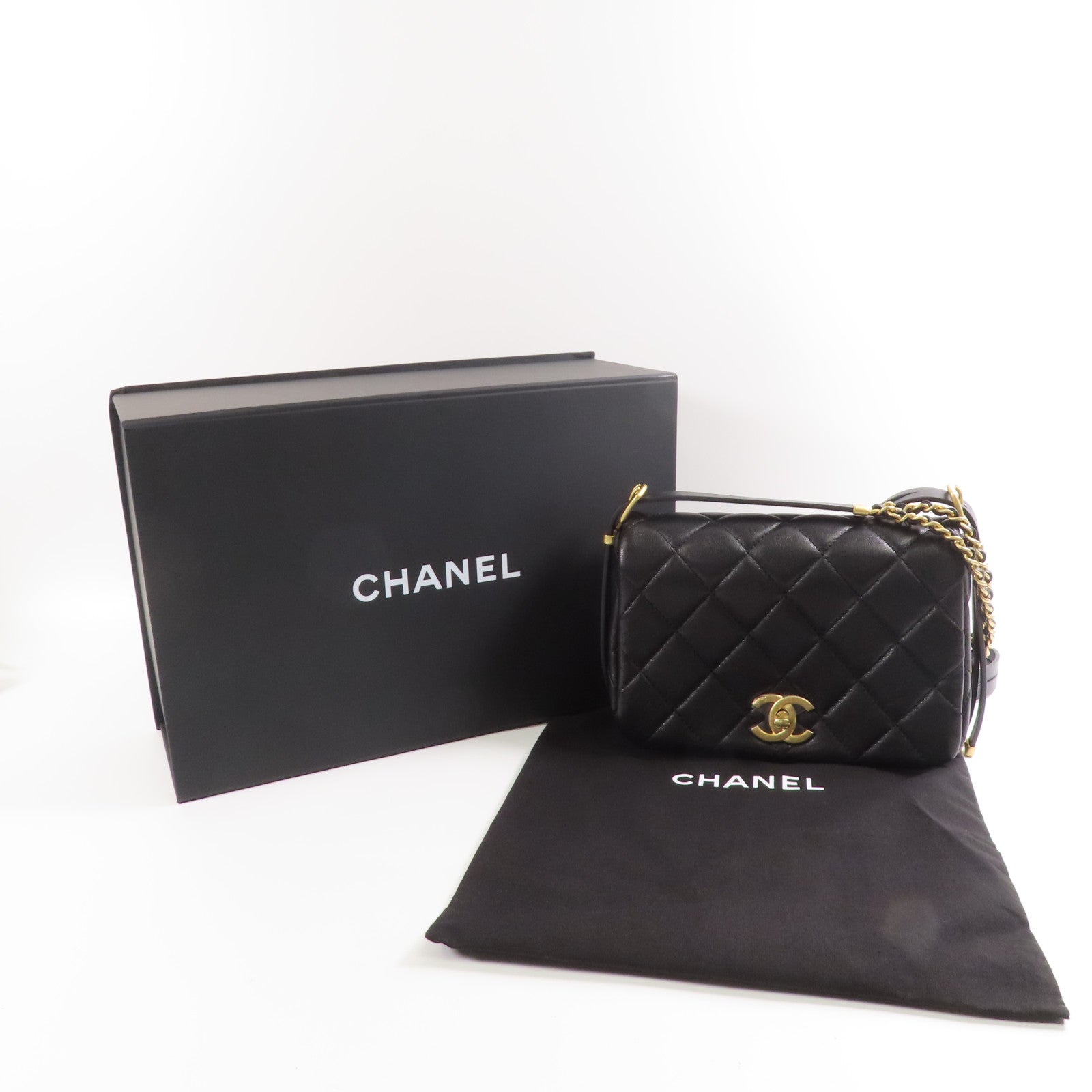 CHANEL CC GHW Chain Shoulder Bag Calfskin Leather AS4340 Black