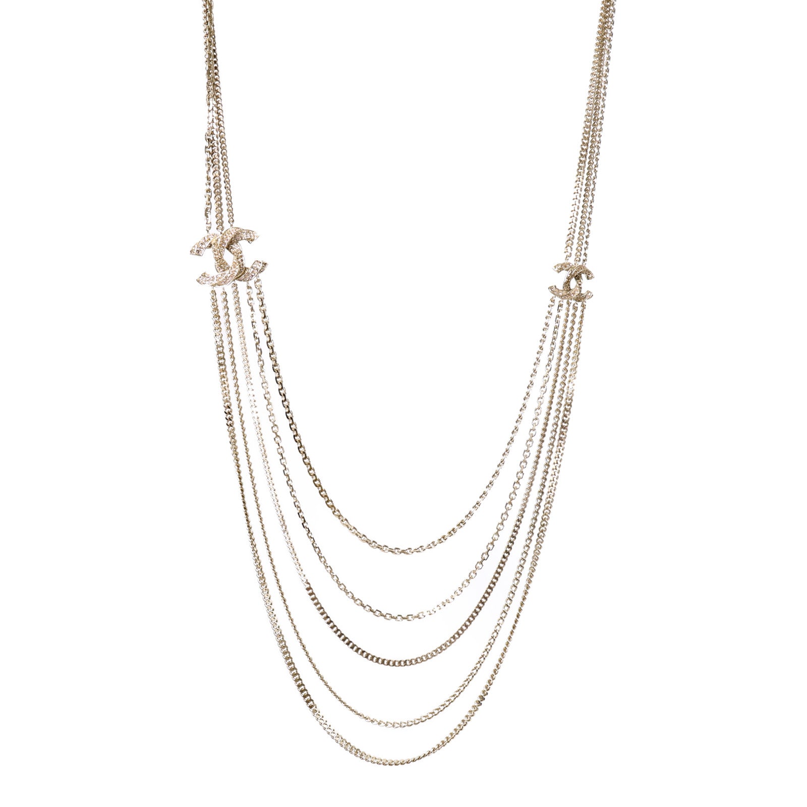 CHANEL 金屬Strass CC Multi Strand Long Necklace項鍊