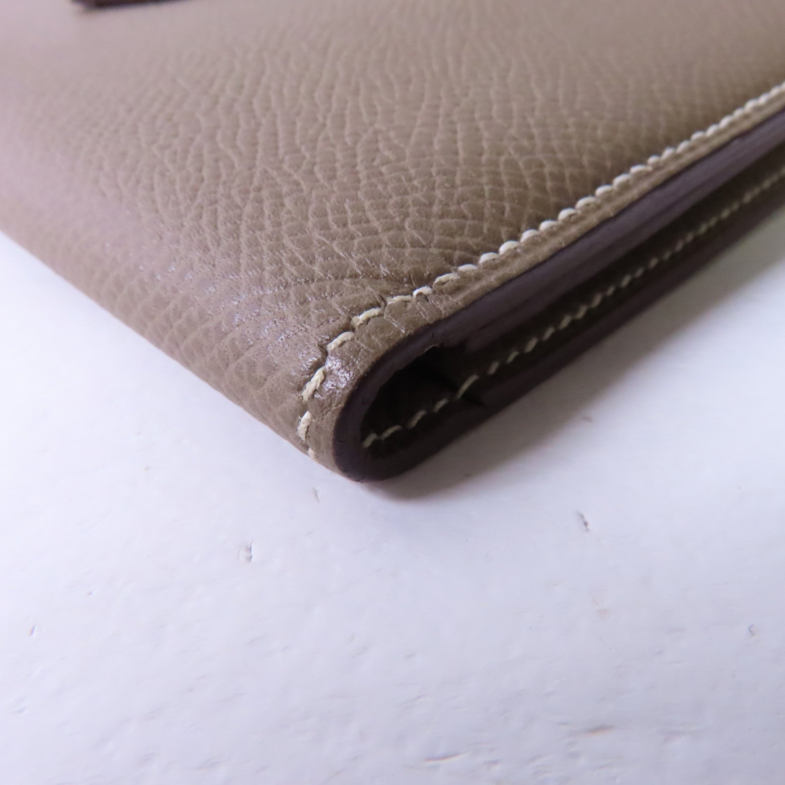 HERMES Epsom皮革Bearn Long Wallet銀扣長錢包大象灰色
