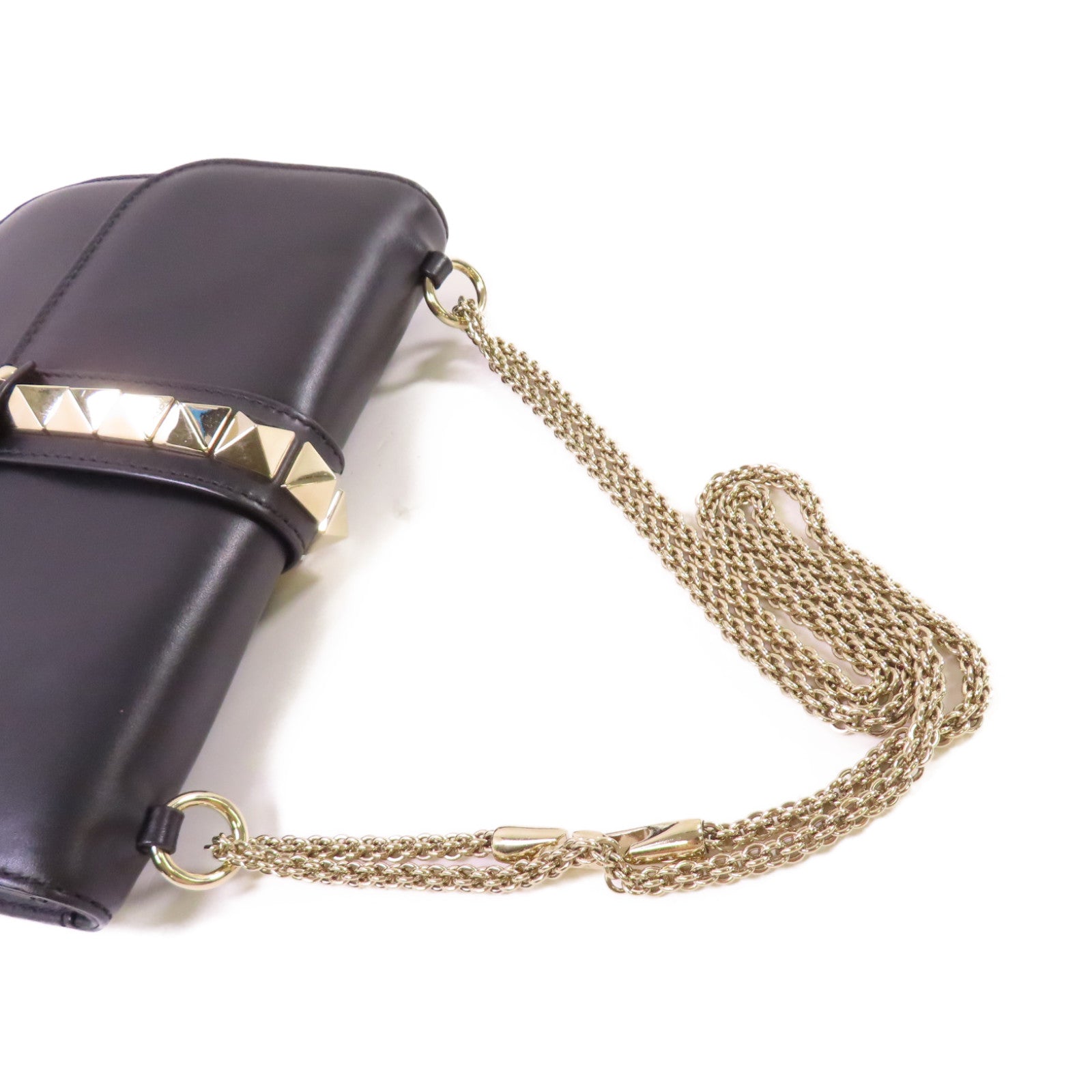 Valentino 【激減優惠】牛皮皮革Garavani Rockstud Chain Shoulder Bag金扣鏈帶肩背袋黑色