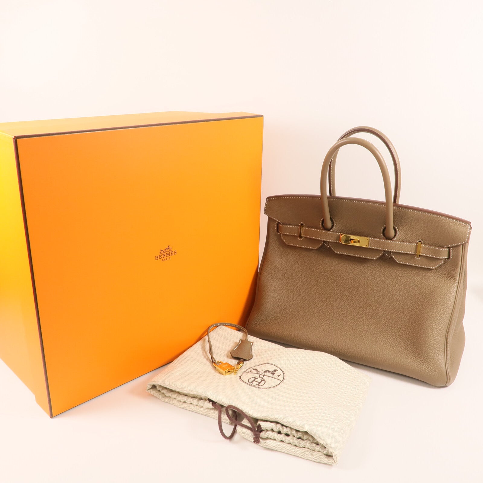 HERMES Togo皮革Birkin 35金扣手挽袋Etoupe