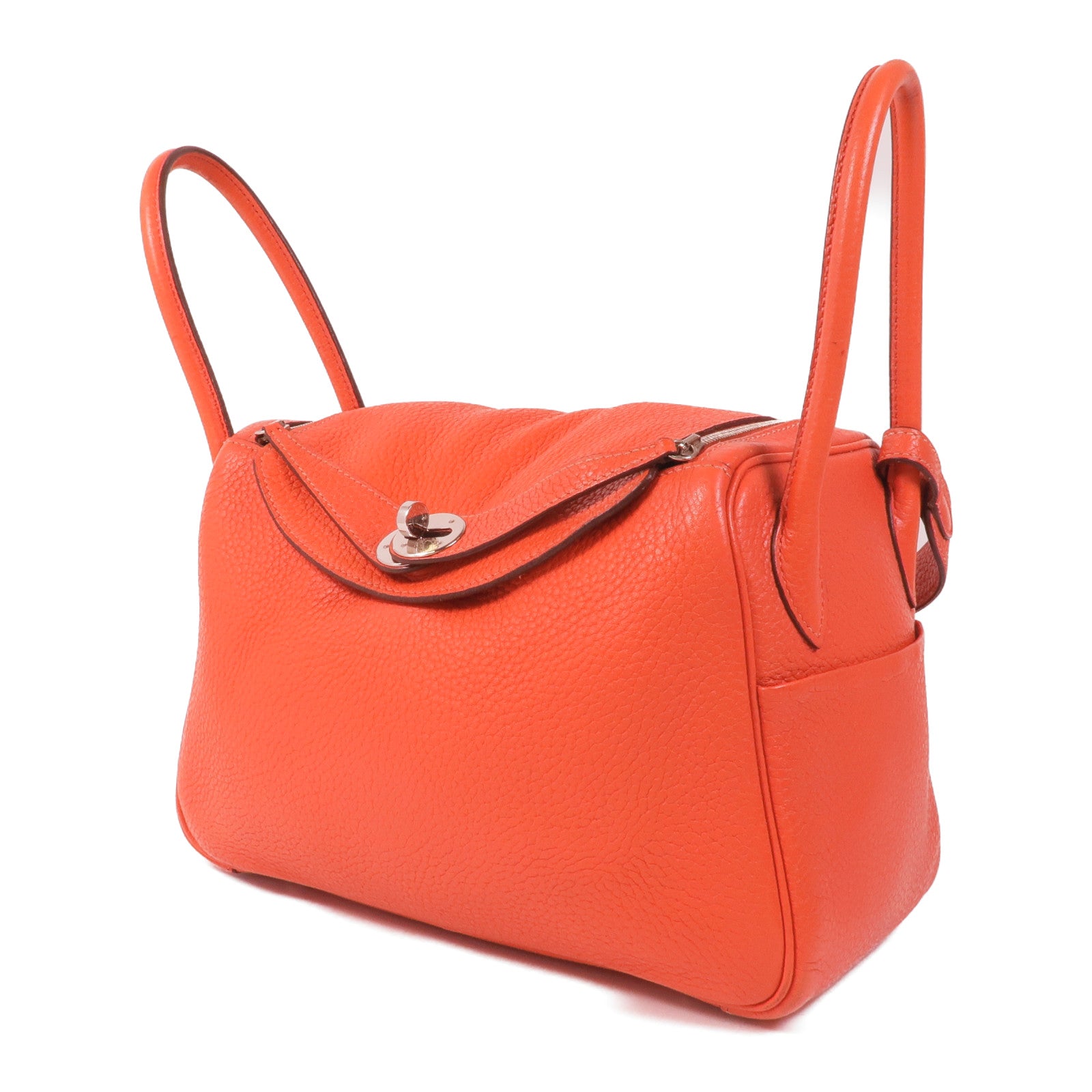 HERMES Clemence皮革Lindy 26銀扣手挽肩背兩用袋Orange Poppy