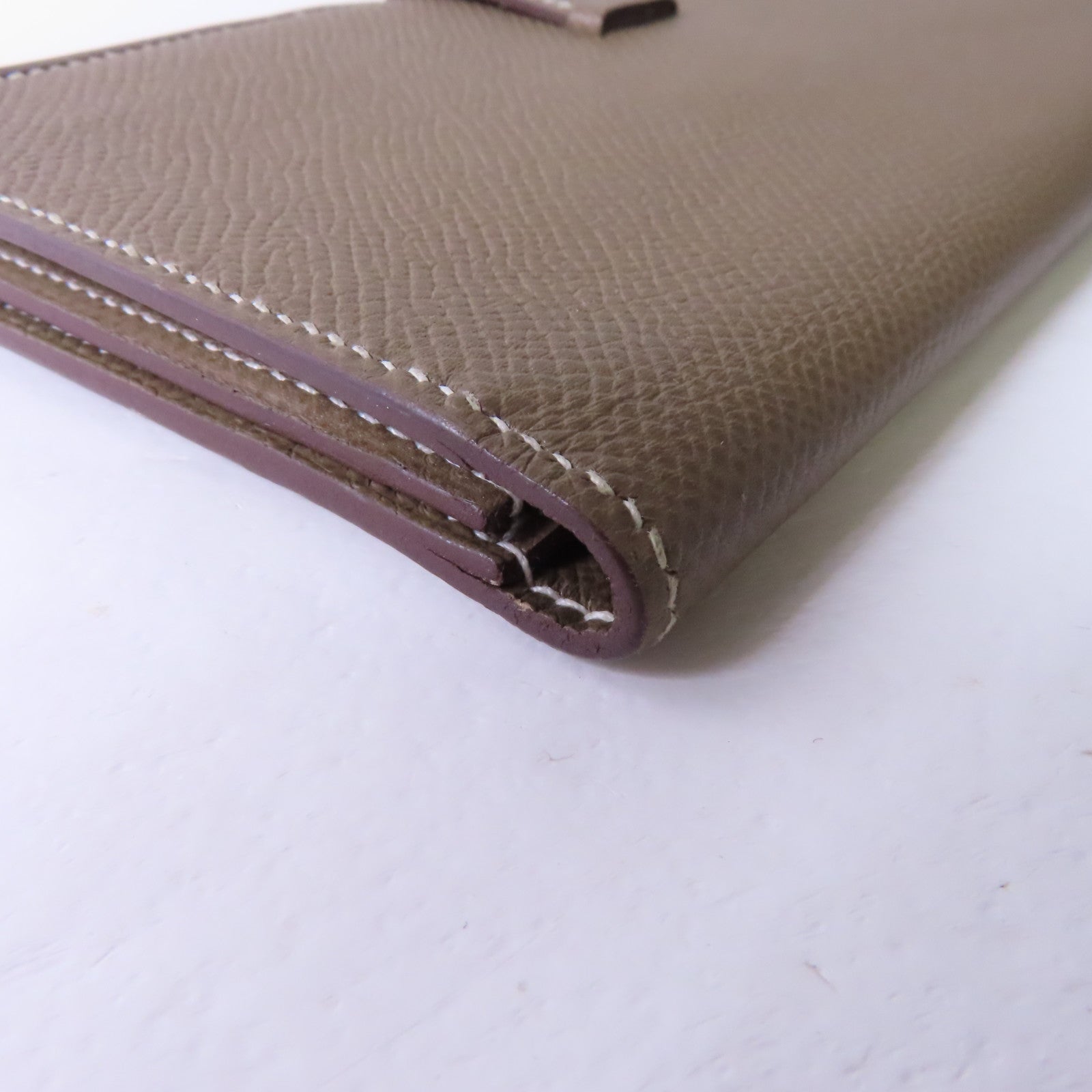HERMES Epsom皮革Bearn Long Wallet銀扣長錢包大象灰色