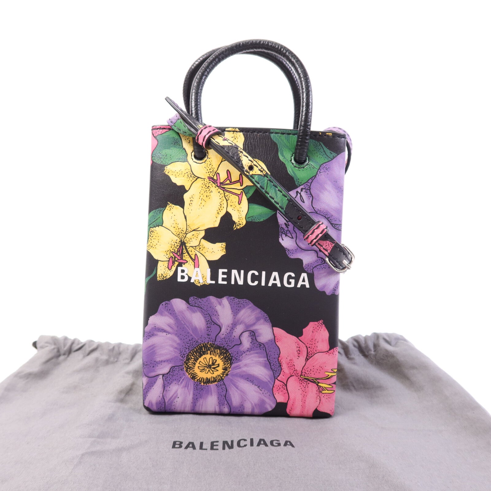 BALENCIAGA 牛皮皮革Mini Shopping Phone Holder銀扣肩背袋