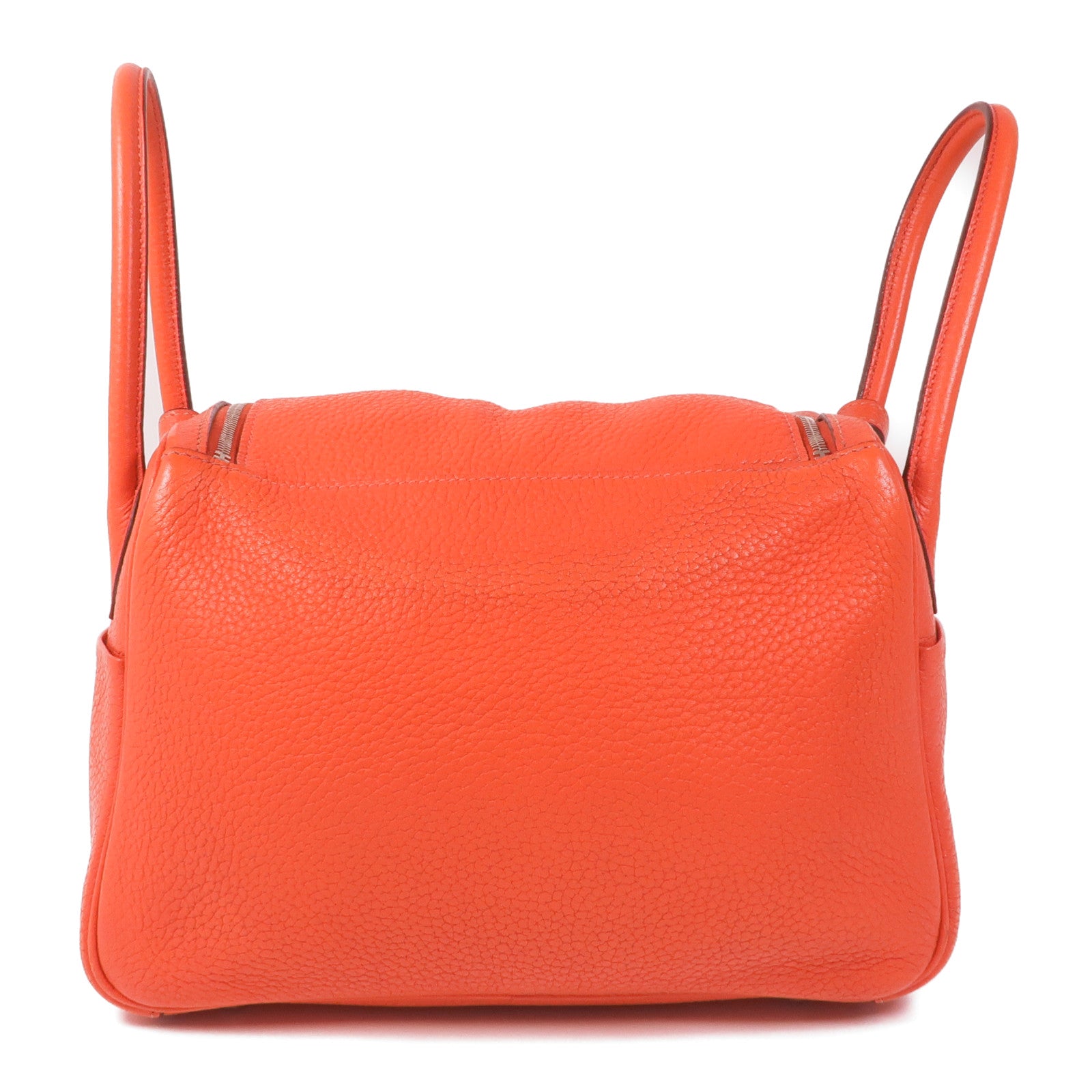HERMES Clemence皮革Lindy 26銀扣手挽肩背兩用袋Orange Poppy