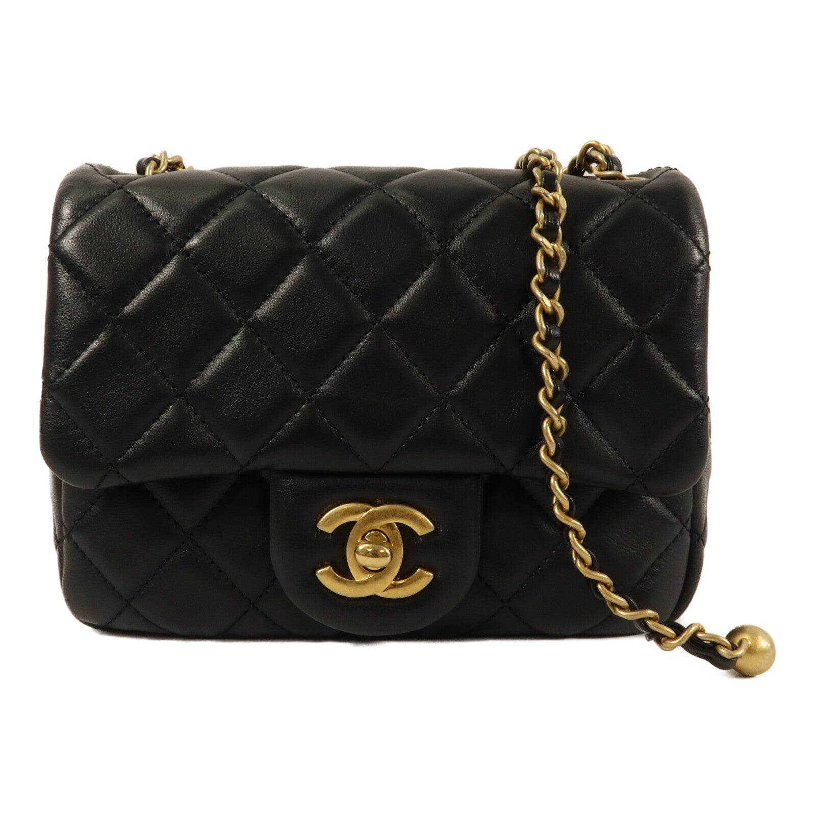 CHANEL 羊皮皮革Mini Classic 17 With Gold Ball鏈帶肩背袋