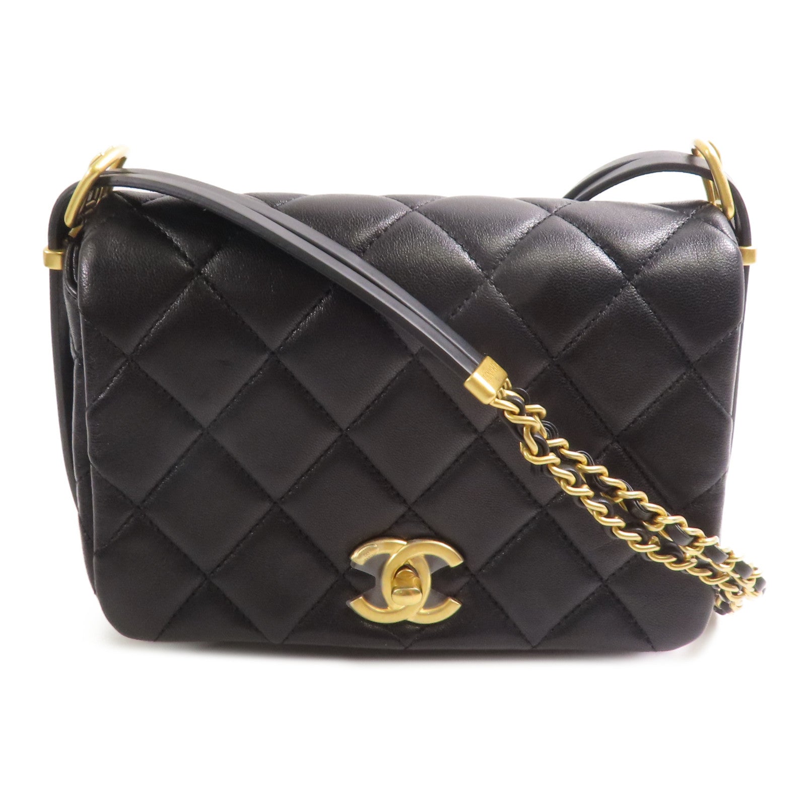 CHANEL CC GHW Chain Shoulder Bag Calfskin Leather AS4340 Black