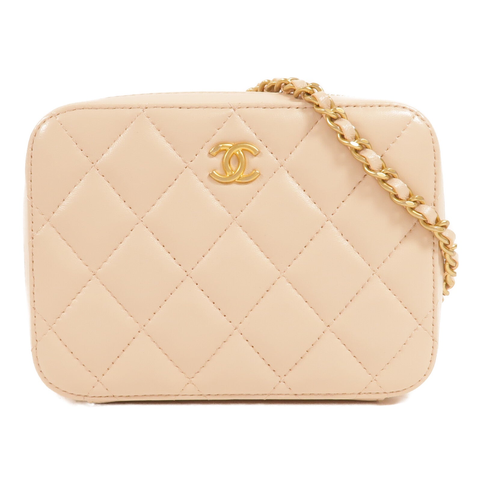 CHANEL 羊皮皮革Vanity Case Gold Ball鏈帶肩背袋