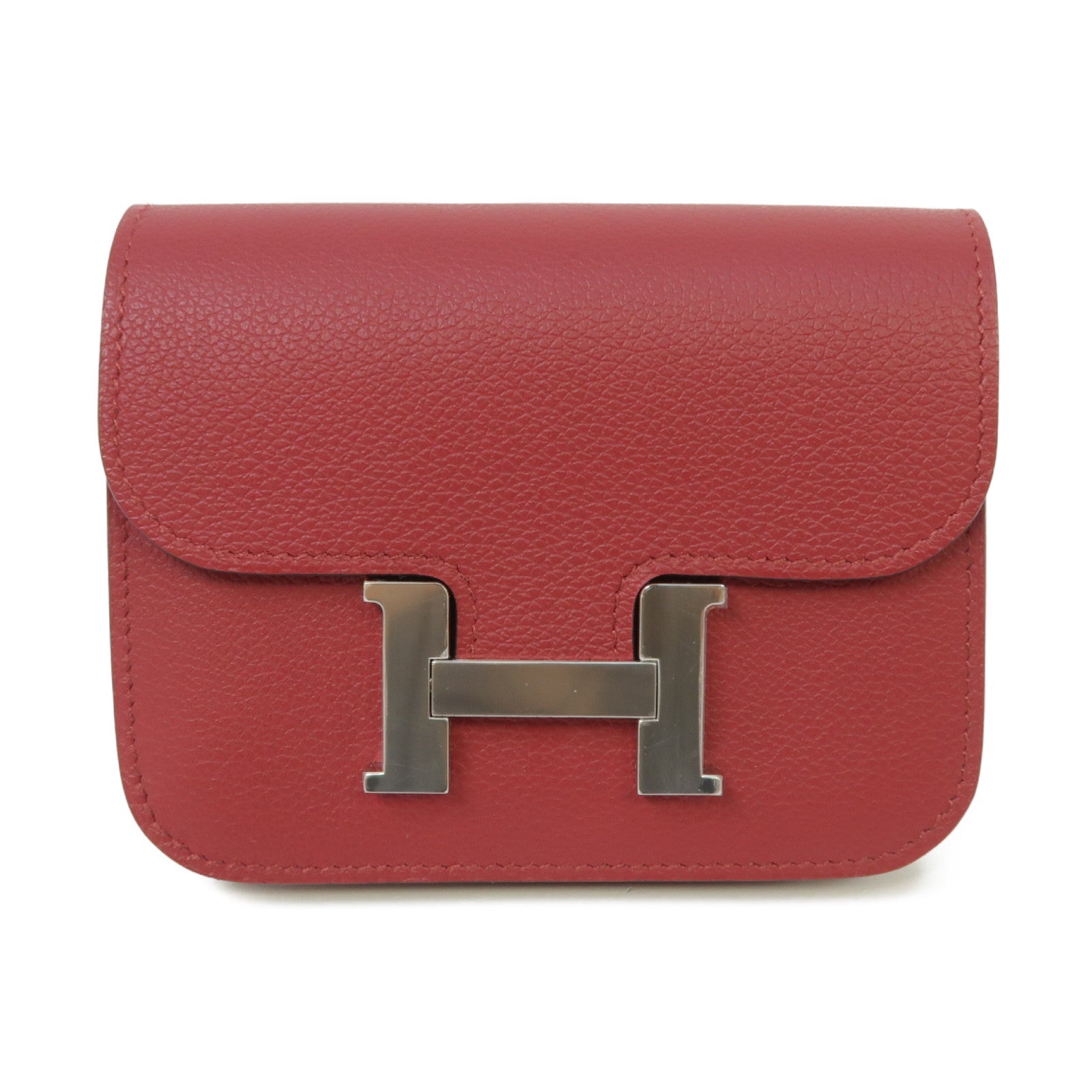 HERMES 【激減優惠】Evercolor皮革Constance Slim銀扣錢包Rouge Grenat/紅色