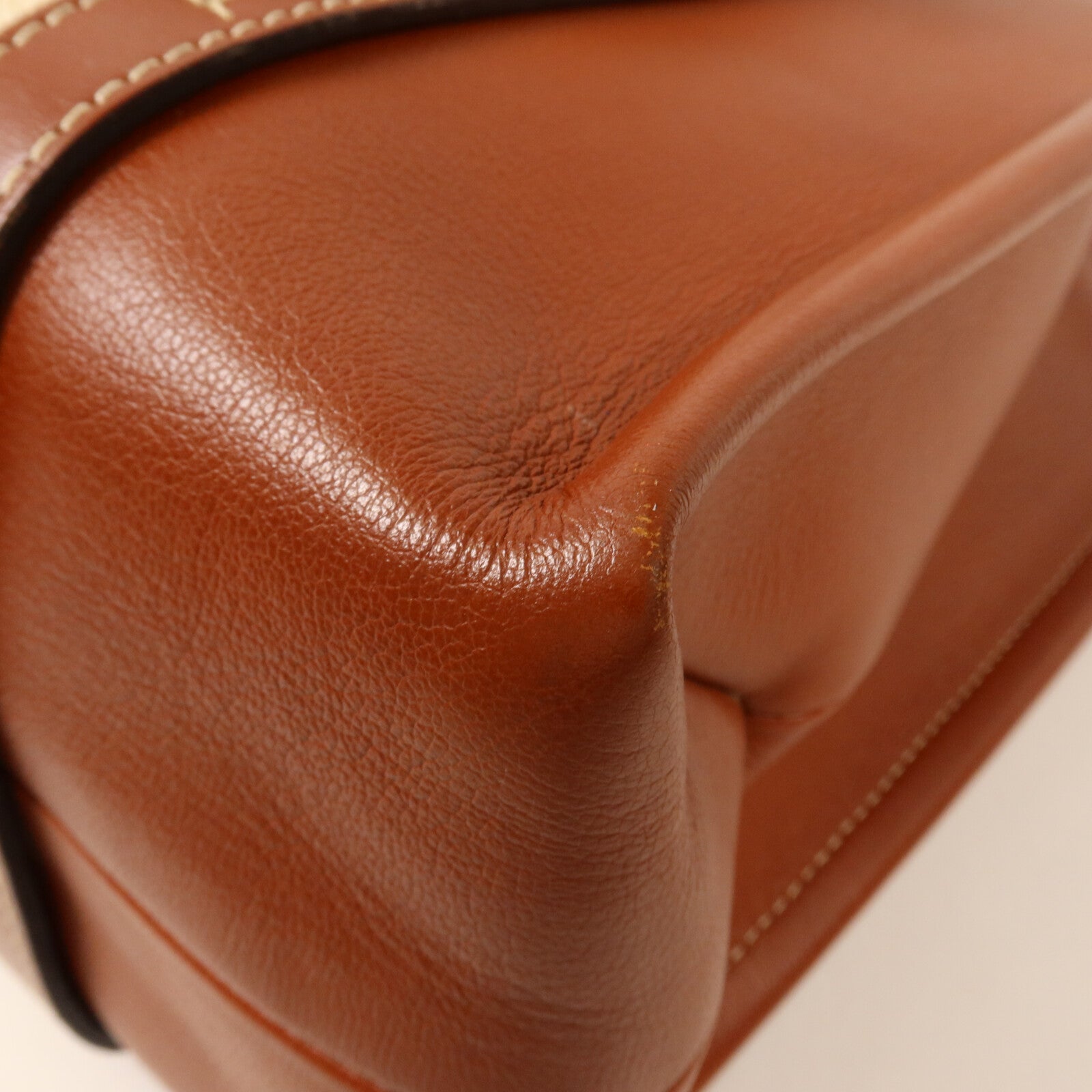 Chloe 牛皮皮革/帆布Woody Tote Medium手挽袋