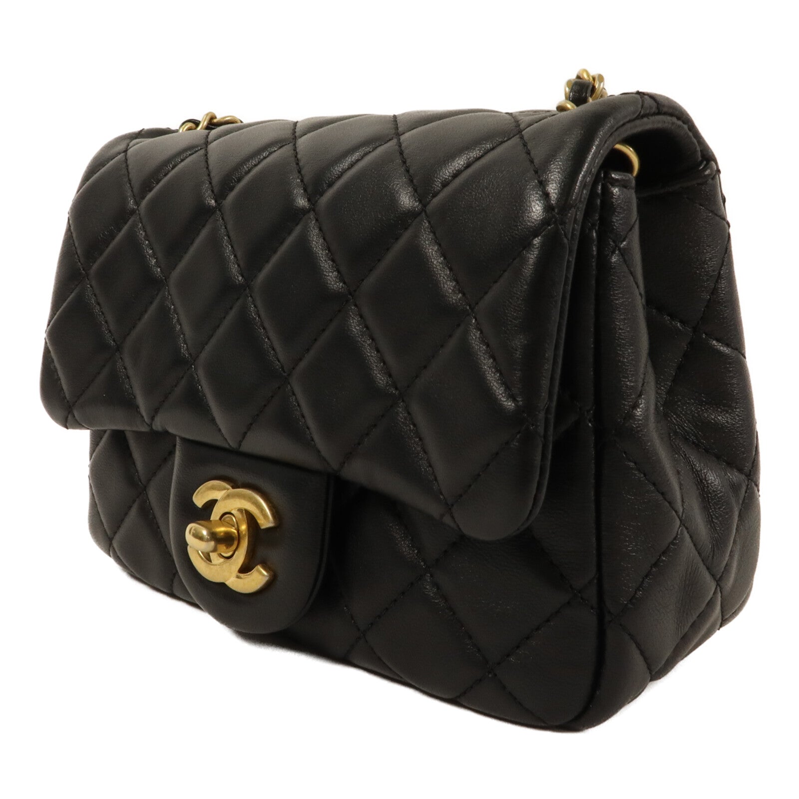 CHANEL 羊皮皮革Mini Classic 17 With Gold Ball鏈帶肩背袋