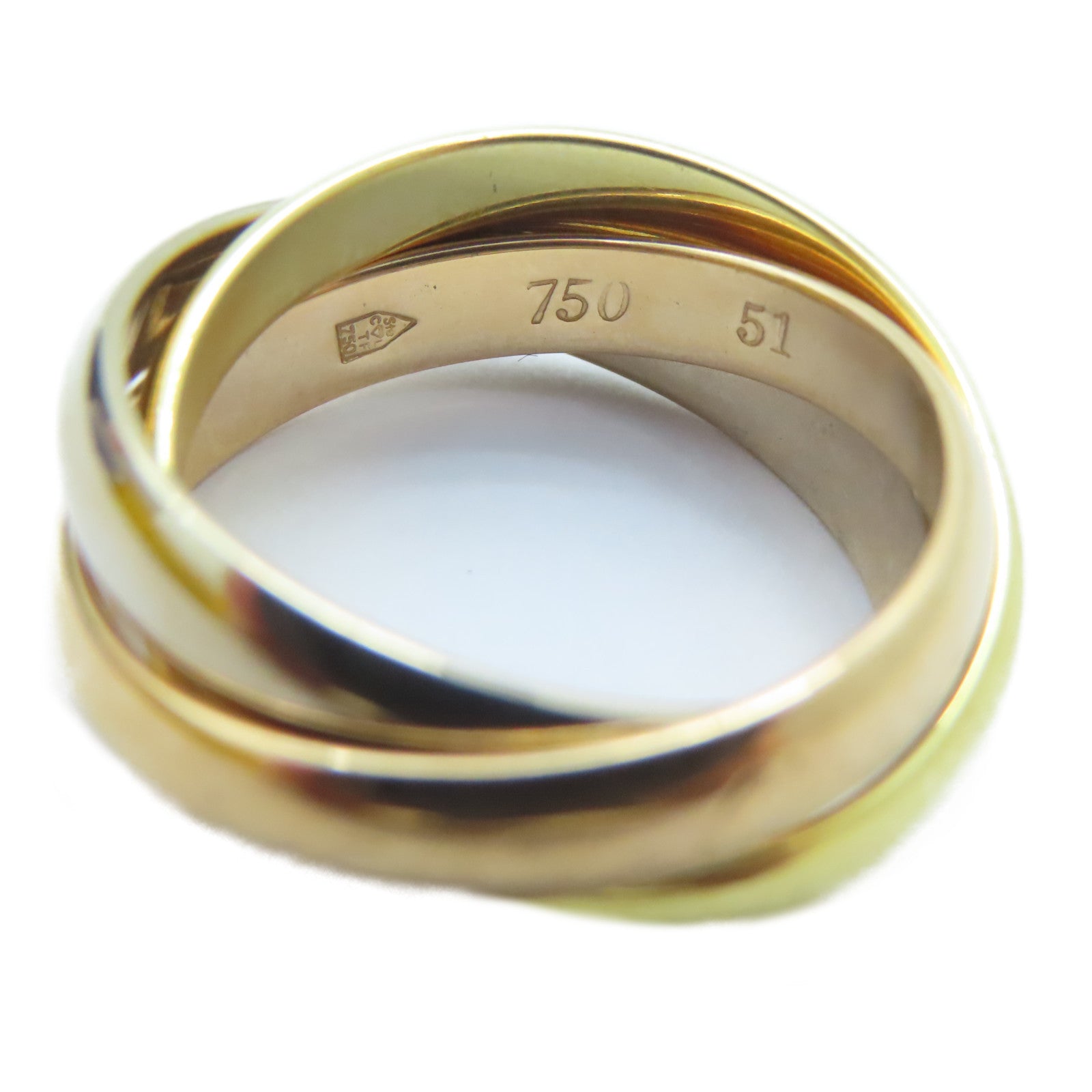 CARTIER 18K黃金/白金/玫瑰金Trinity戒指Cartier#51/US#5.5
