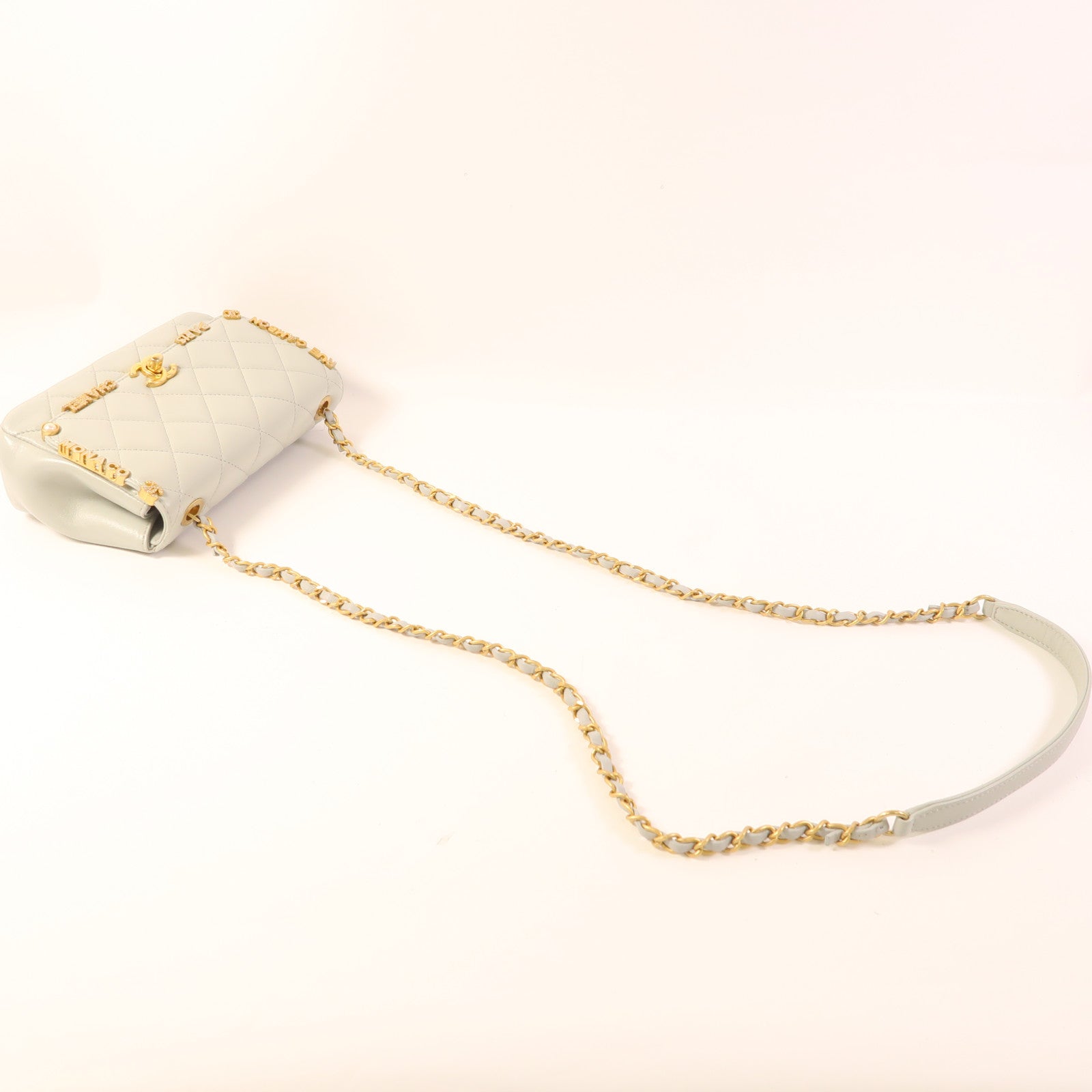 CHANEL 羊皮皮革Chain Shoulder金扣鏈帶肩背袋