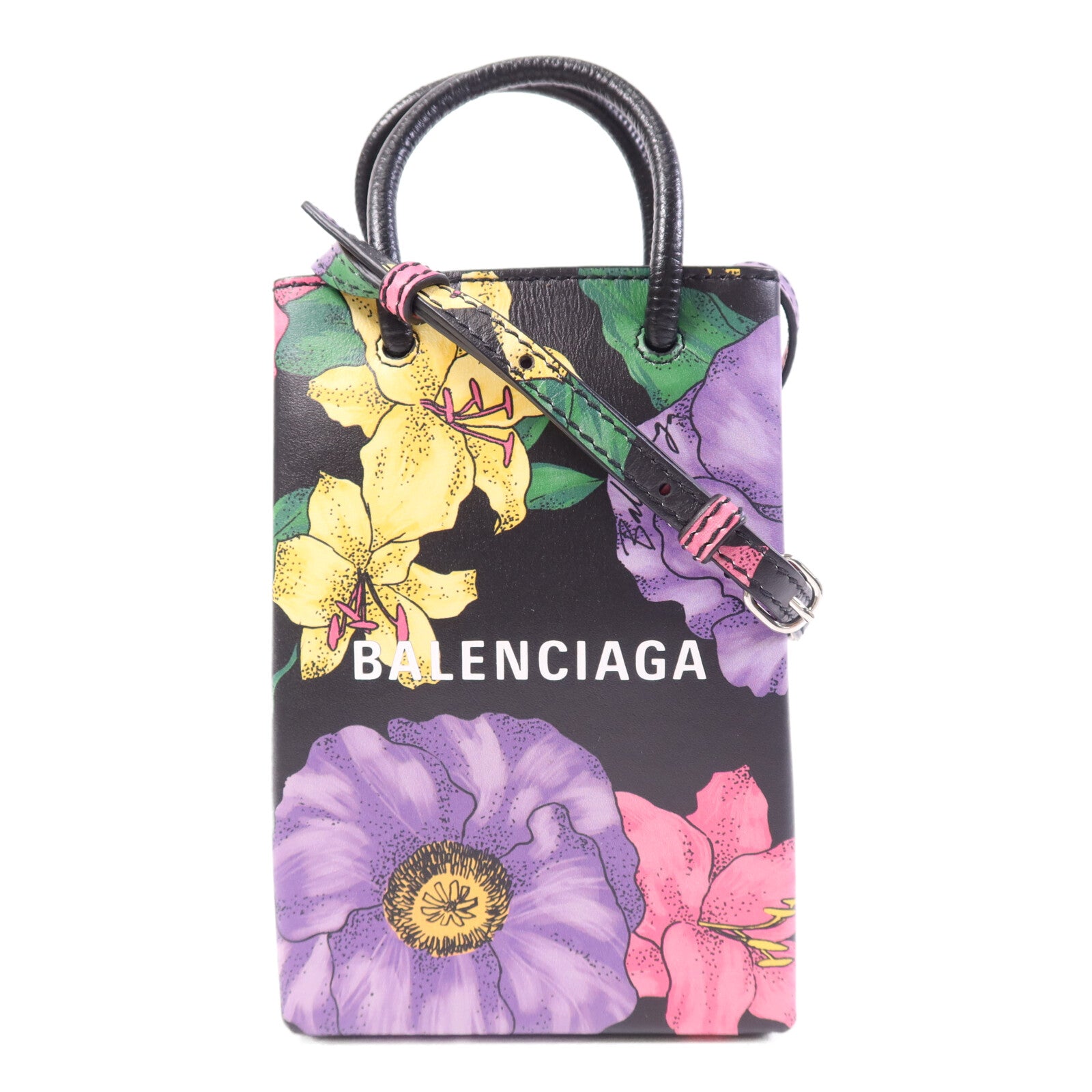 BALENCIAGA 牛皮皮革Mini Shopping Phone Holder銀扣肩背袋