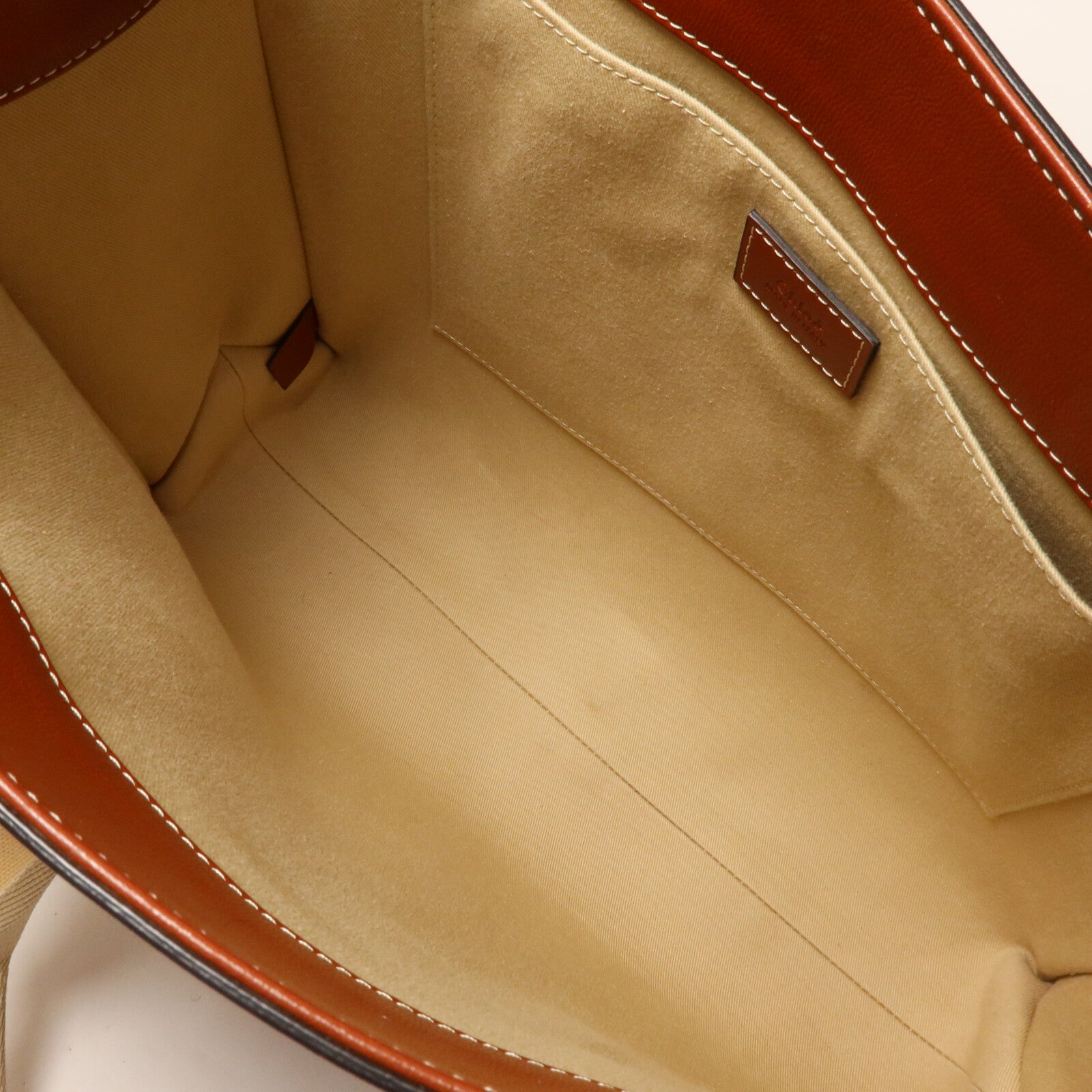 Chloe 牛皮皮革/帆布Woody Tote Medium手挽袋