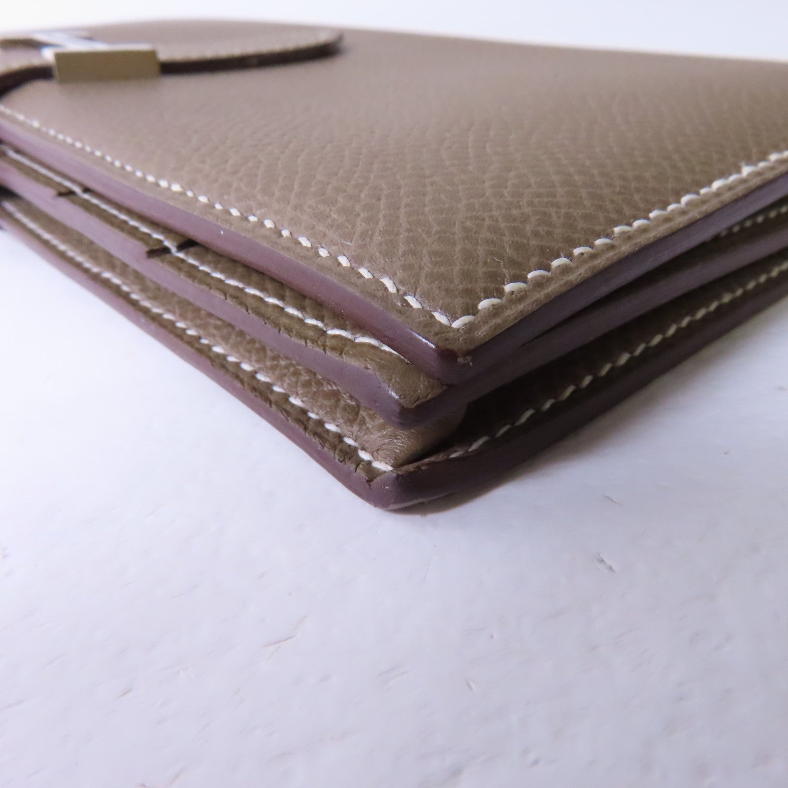 HERMES Epsom皮革Bearn Long Wallet銀扣長錢包大象灰色