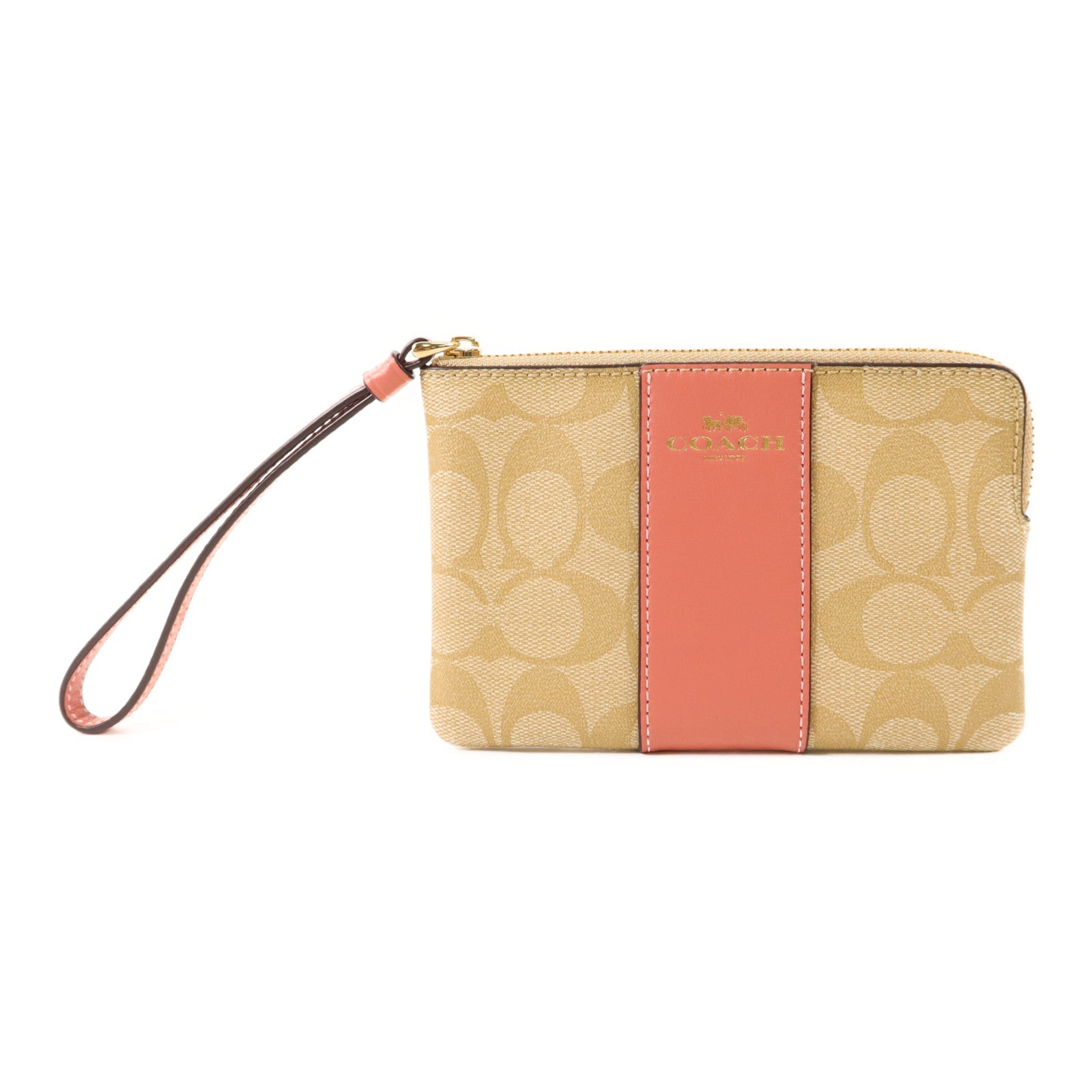 COACH 塗層帆布Corner Zip Wristlet金扣拉鏈錢包