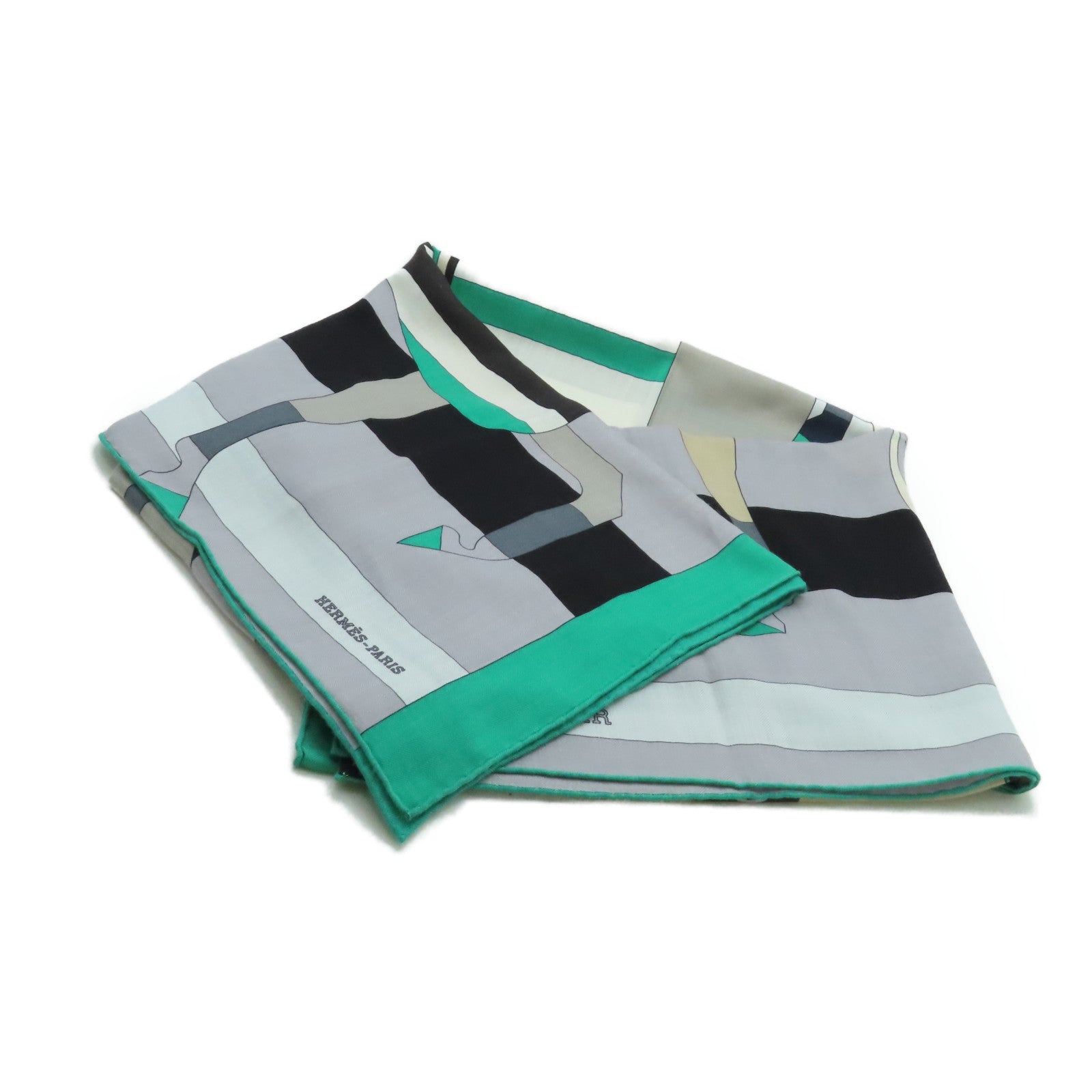 HERMES 【激減優惠】羊絨/絲質Scarf綠色/米色