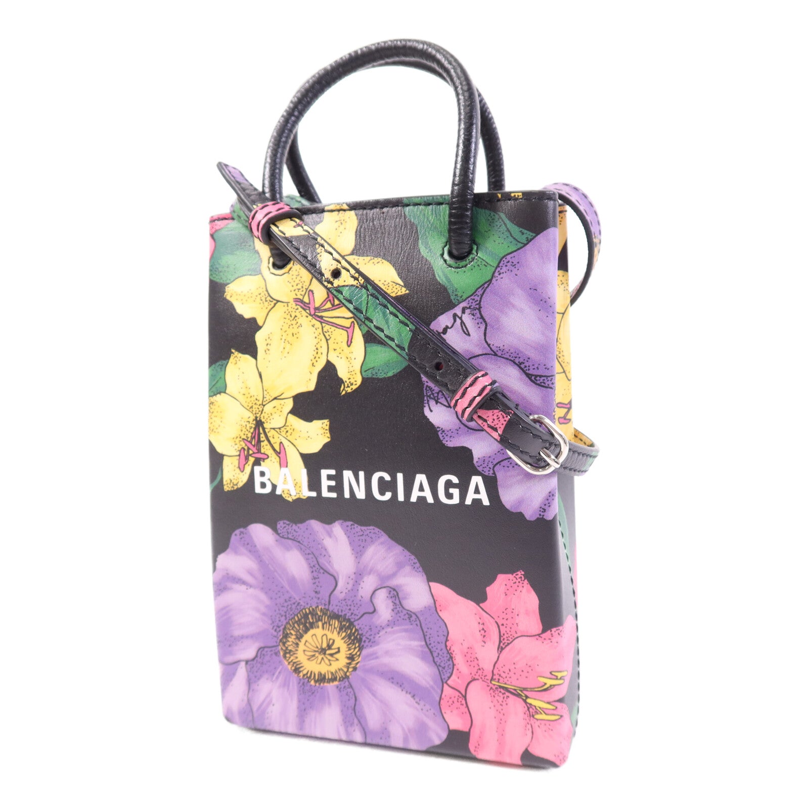 BALENCIAGA 牛皮皮革Mini Shopping Phone Holder銀扣肩背袋
