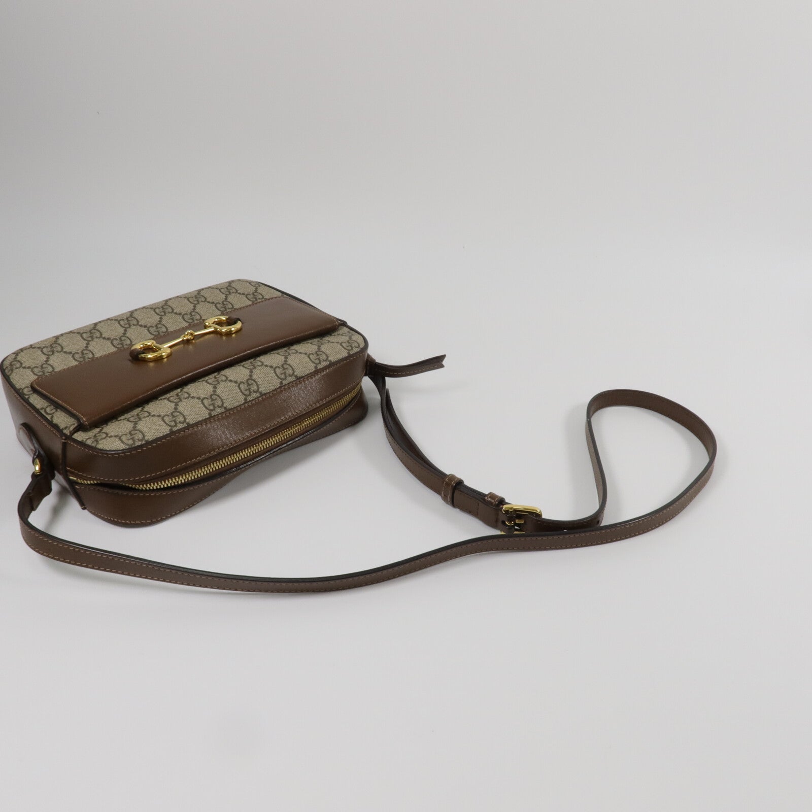 GUCCI 牛皮皮革/塗層帆布Horsebit 1955 Small肩背袋