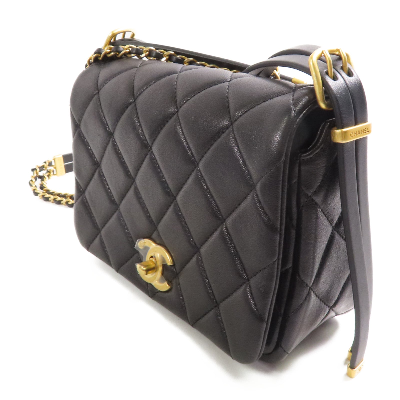 CHANEL CC GHW Chain Shoulder Bag Calfskin Leather AS4340 Black