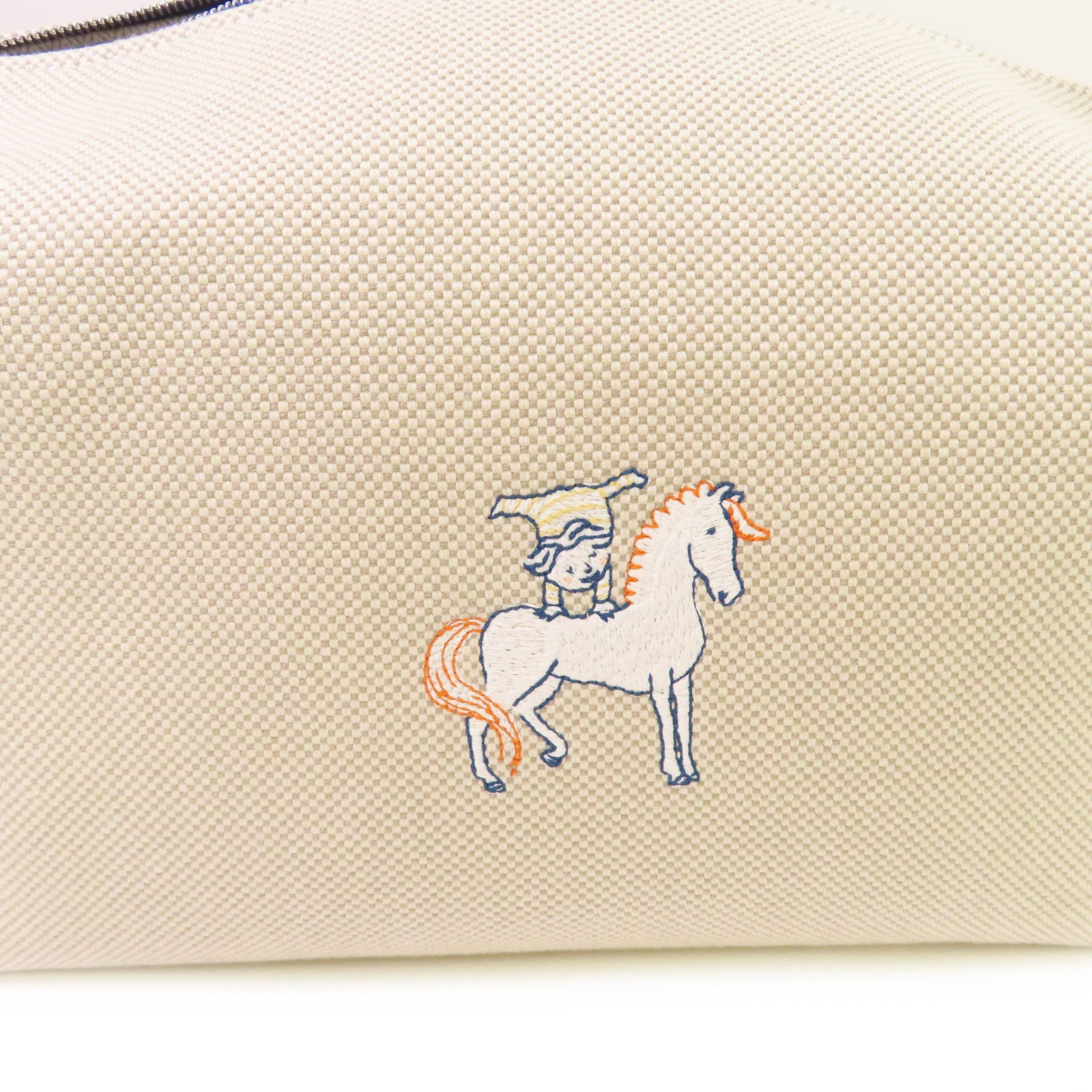 HERMES Herringbone帆布Bride A Brac GM Hand Bag銀扣手挽袋Gris Perle珍珠灰色/藍色