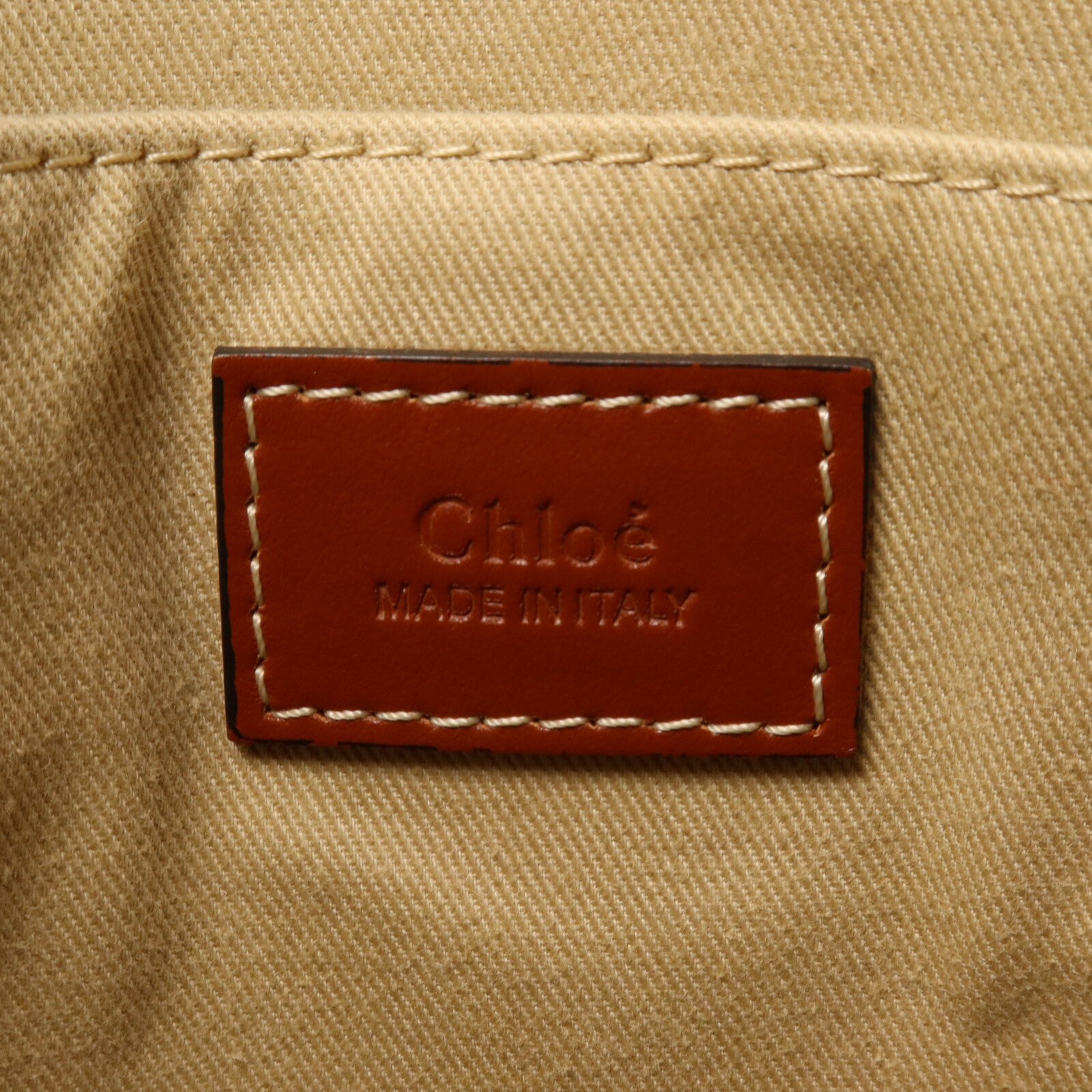 Chloe 牛皮皮革/帆布Woody Tote Medium手挽袋