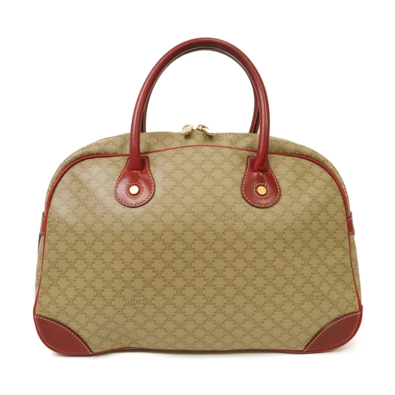 CELINE 【激減優惠】塗層帆布Hand Bag金扣手挽袋紅色/米色