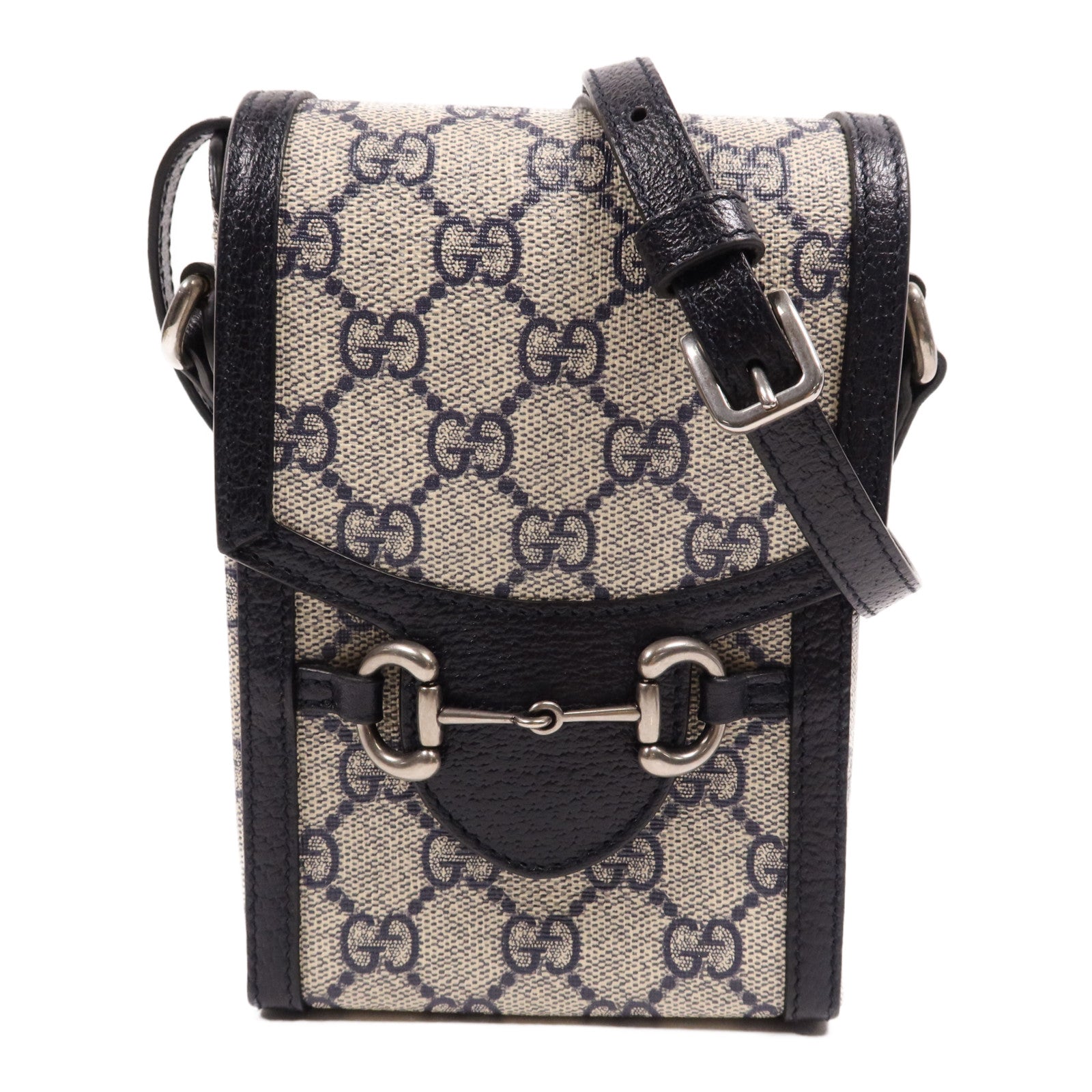 GUCCI 塗層帆布Horsebit 1995 Mini Bag銀扣肩背袋