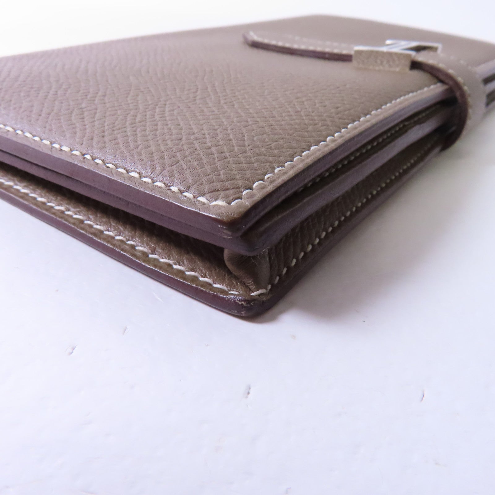 HERMES Epsom皮革Bearn Long Wallet銀扣長錢包大象灰色