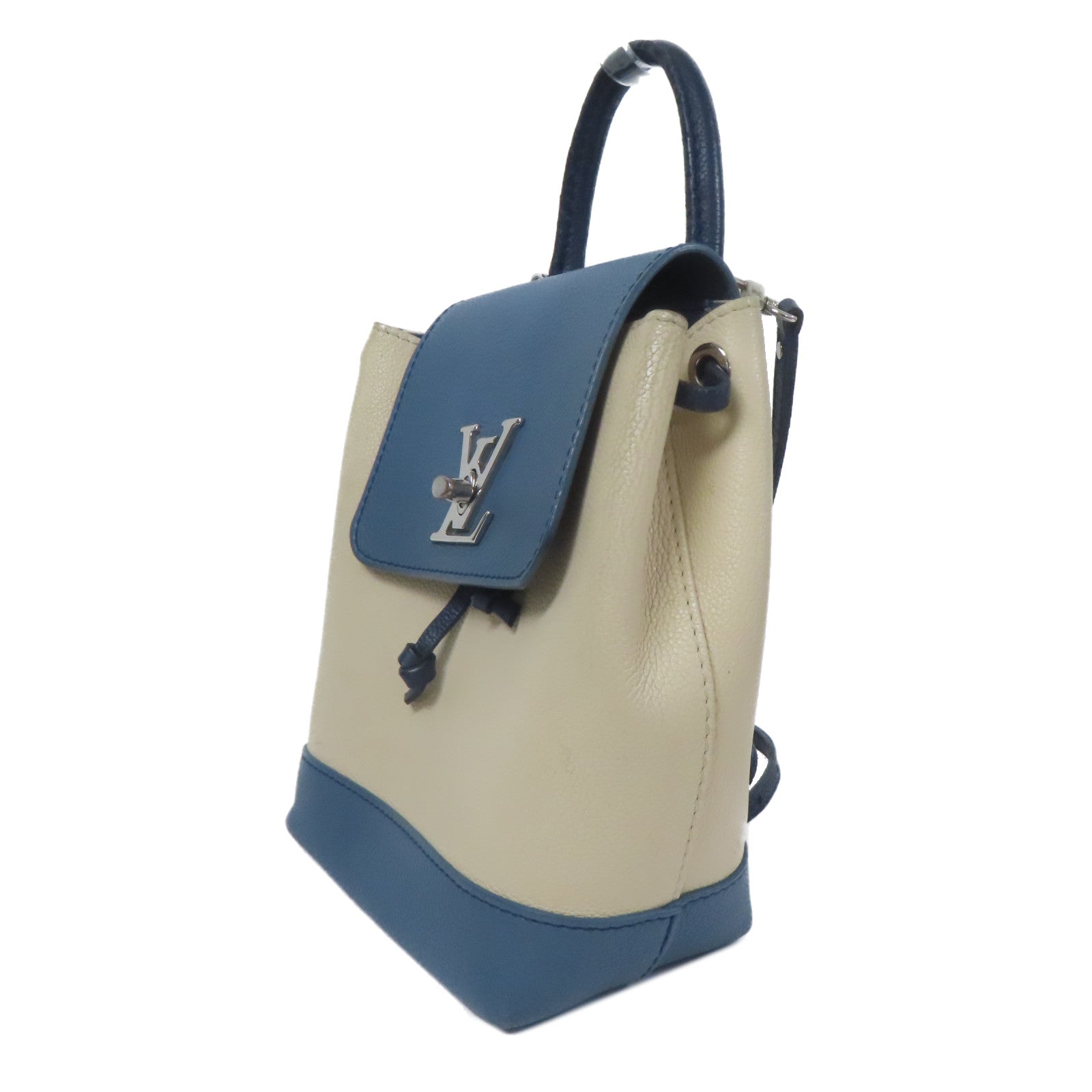 LOUIS VUITTON 牛皮皮革Lockme Backpack銀扣背包米色/藍色