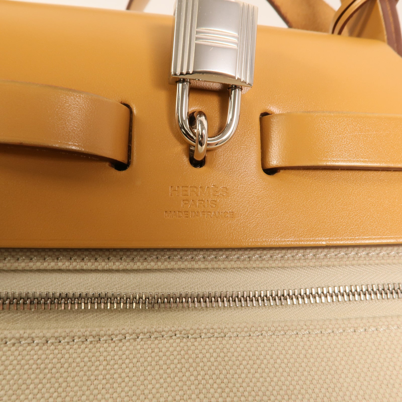 HERMES 帆布Herbag PM銀扣手挽肩背兩用袋Beton